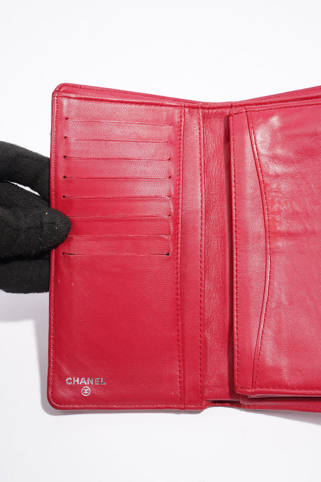 Chanel Quilted Long Wallet Red Leather