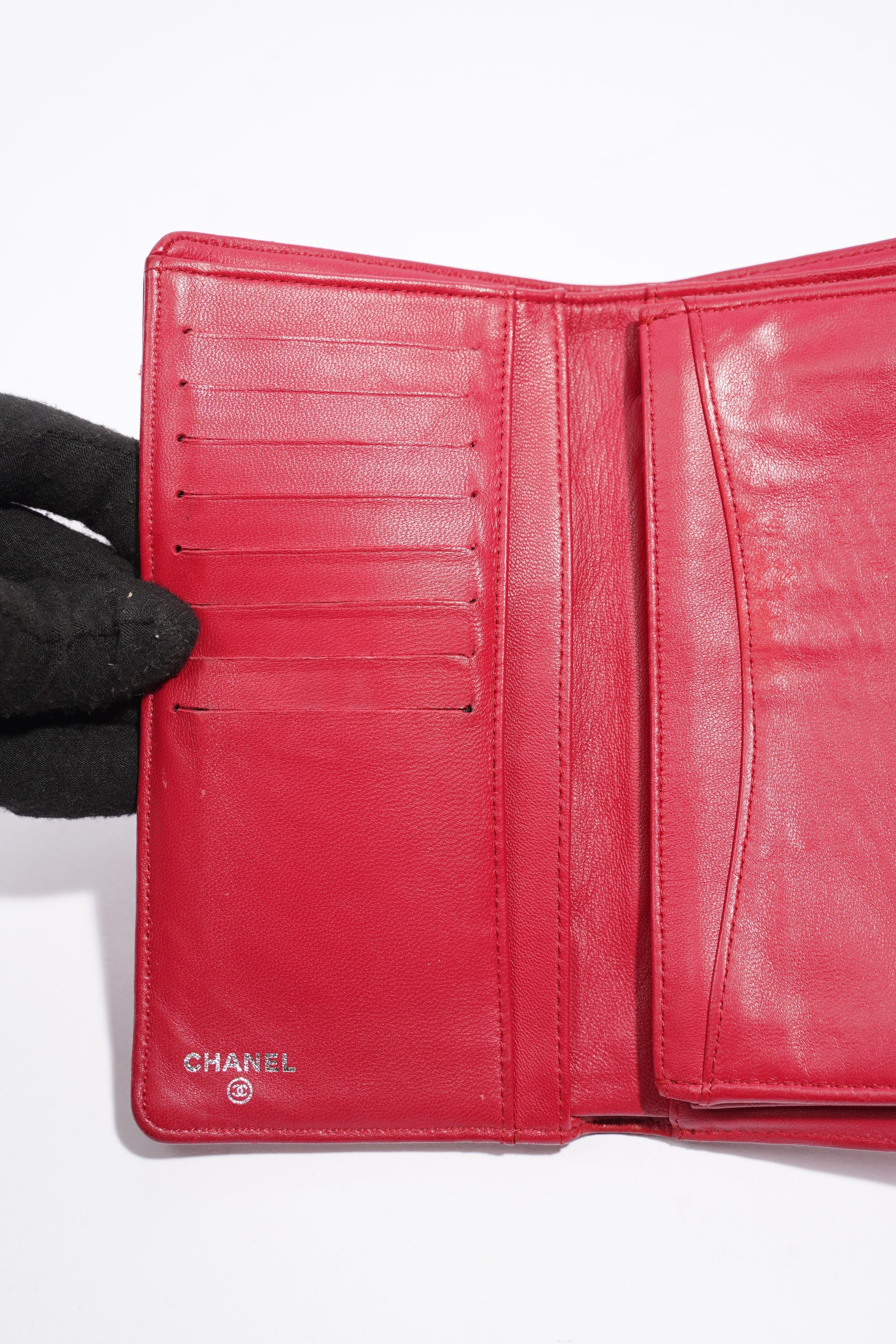Chanel Quilted Long Wallet Red Leather