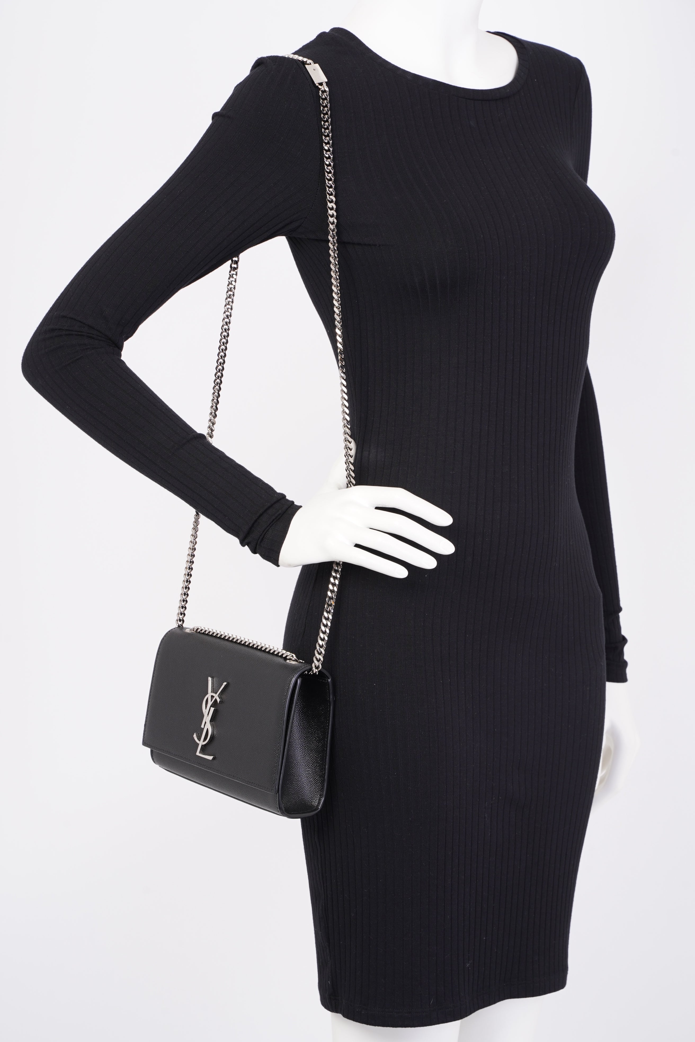 Saint Laurent Small Kate Black Grained Leather