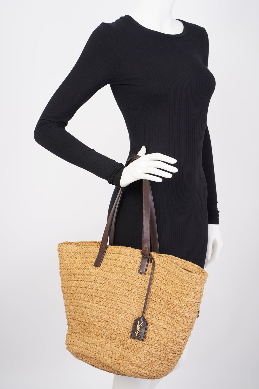 Saint Laurent Panier Tote Bag Beige Raffia Medium