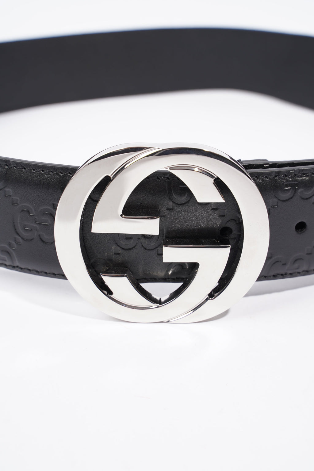 Gucci GG Interlocking Belt Black / Silver Leather 80cm 32"
