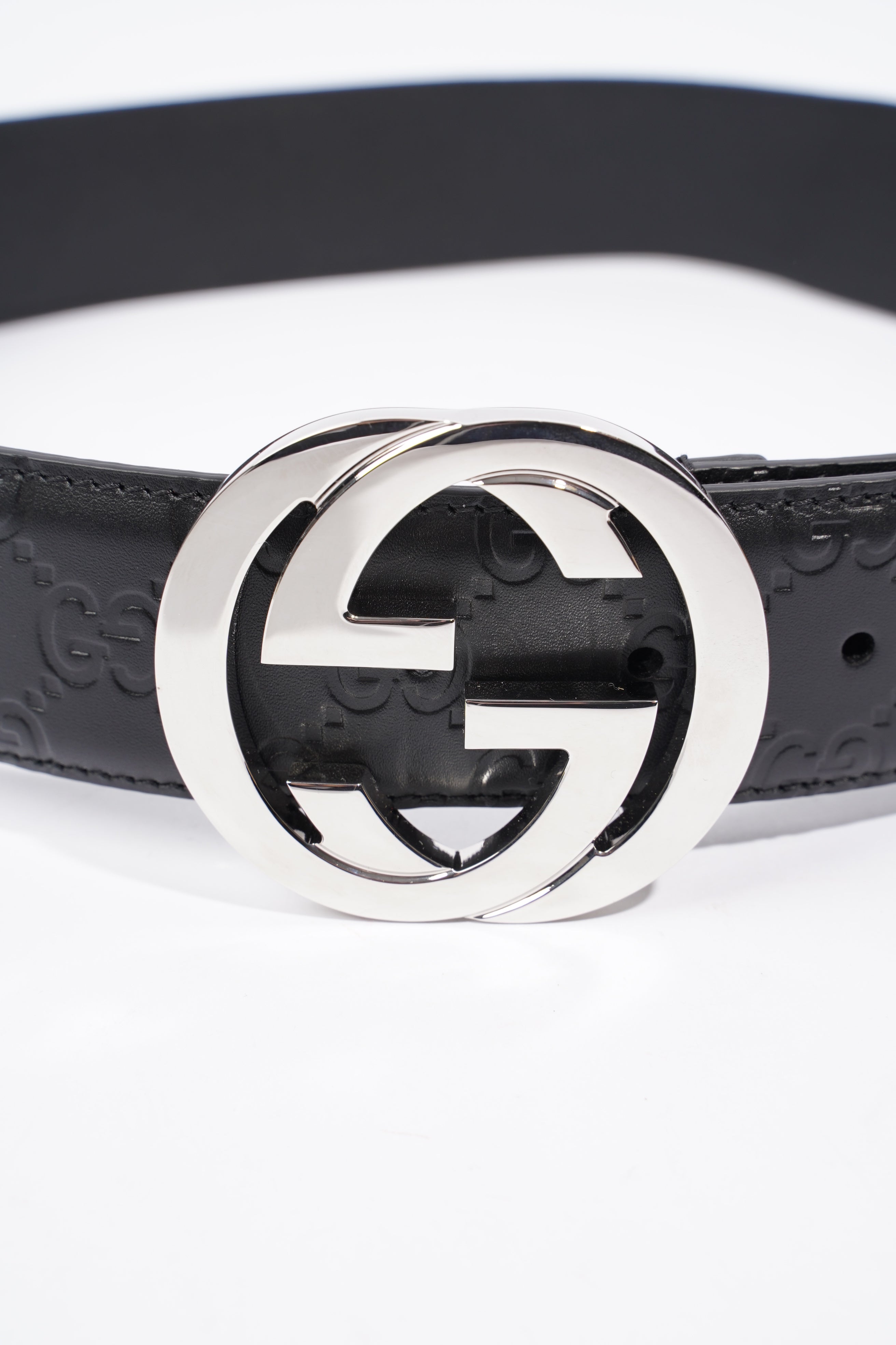 Gucci GG Interlocking Belt Black / Silver Leather 80cm 32"