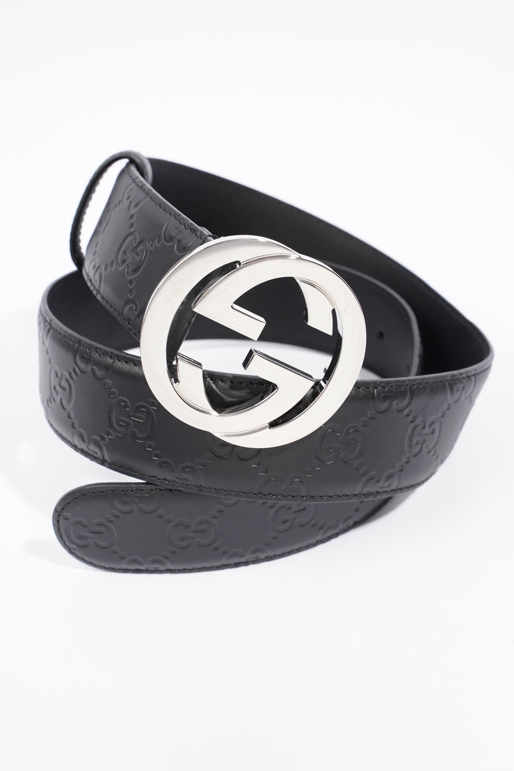Gucci GG Interlocking Belt Black / Silver Leather 80cm 32"