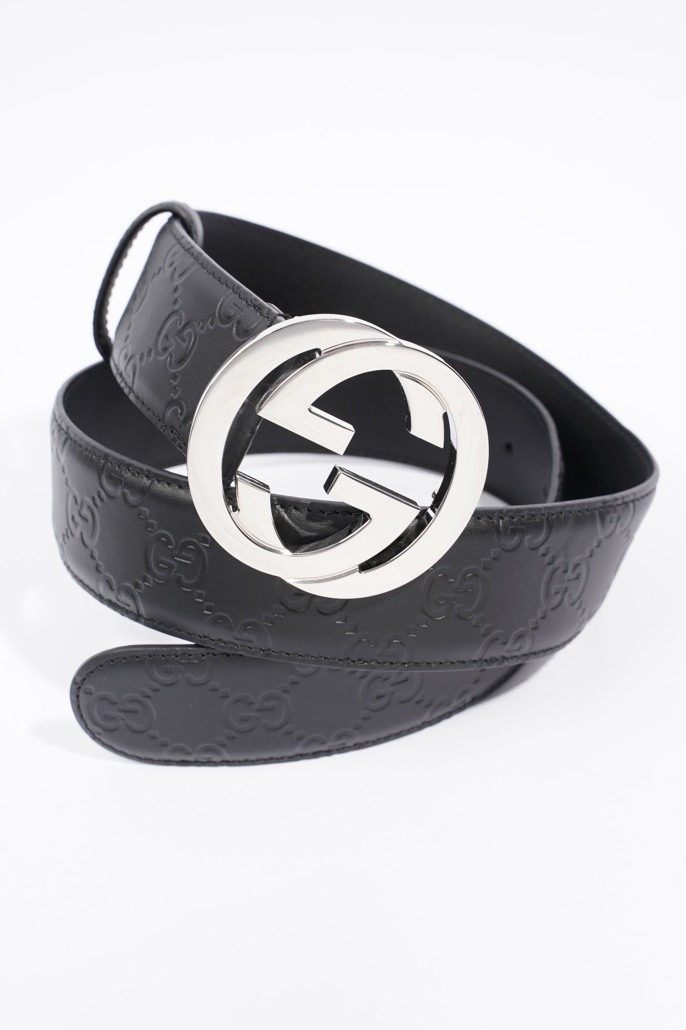 Gucci GG Interlocking Belt Black / Silver Leather 80cm 32"