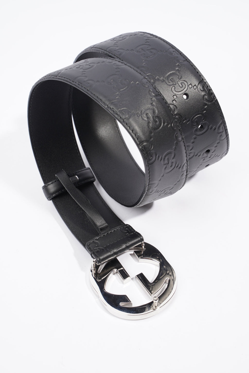 Gucci GG Interlocking Belt Black / Silver Leather 80cm 32"