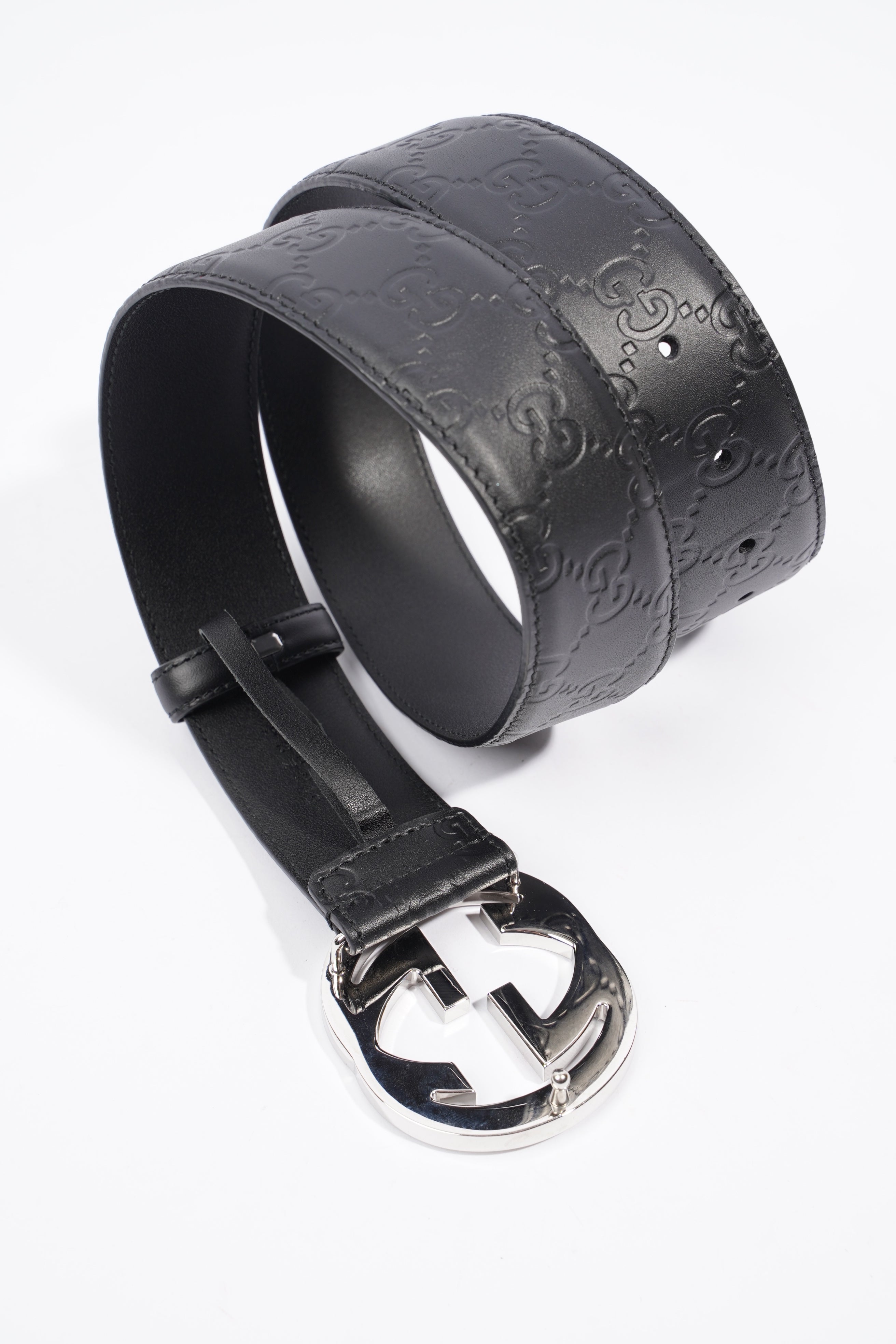 Gucci GG Interlocking Belt Black / Silver Leather 80cm 32"