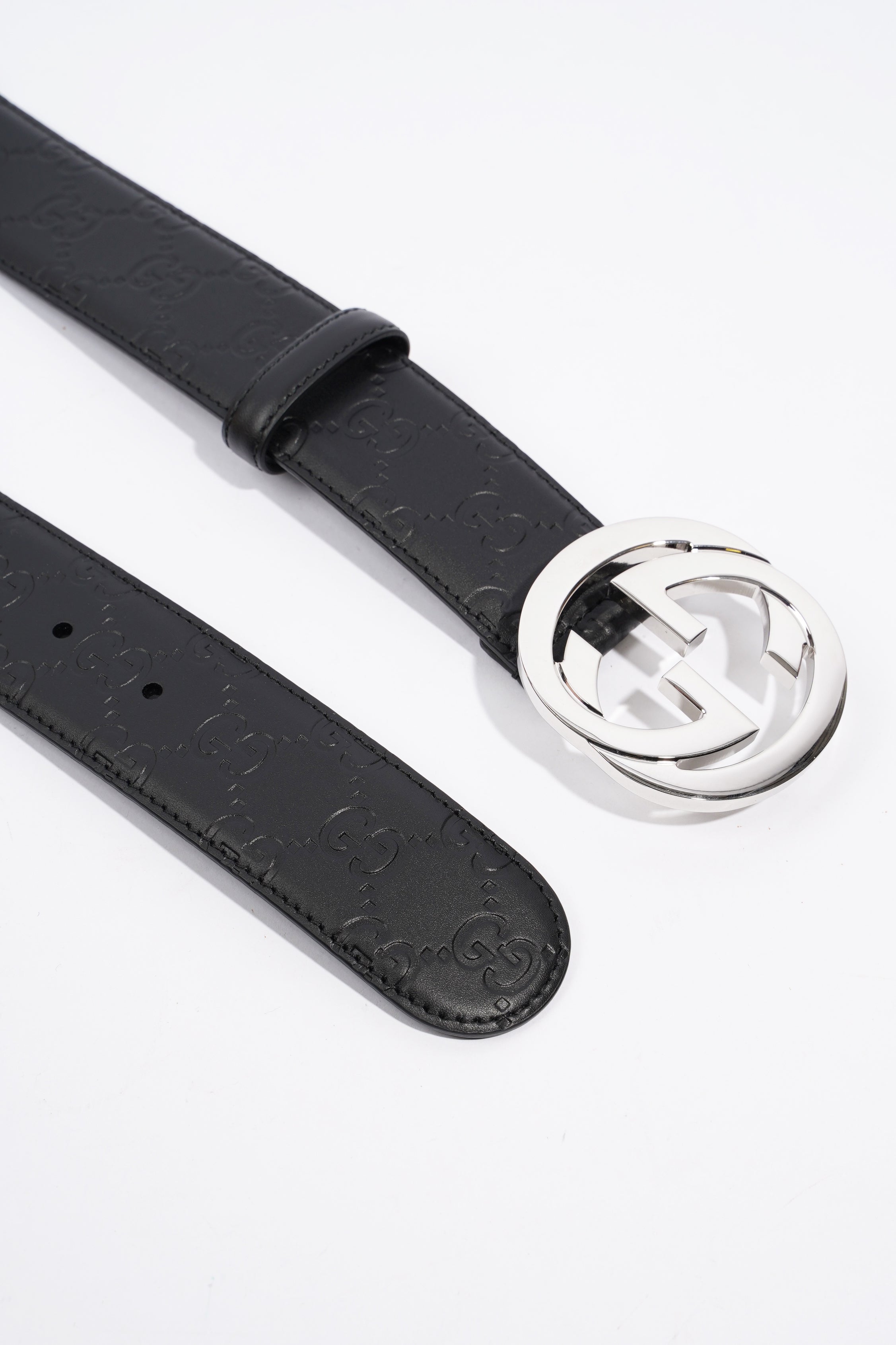 Gucci GG Interlocking Belt Black / Silver Leather 80cm 32"
