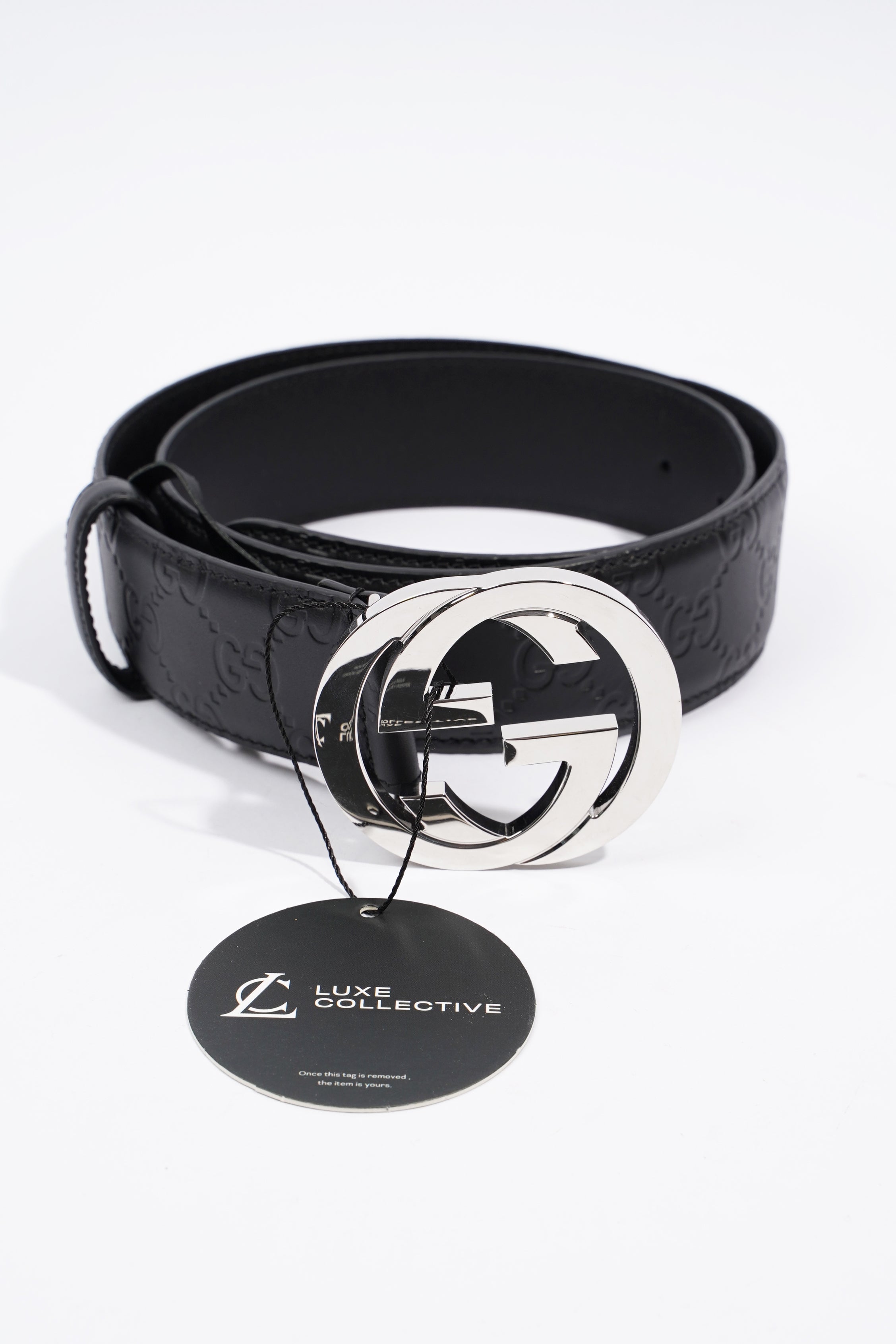 Gucci GG Interlocking Belt Black / Silver Leather 80cm 32"