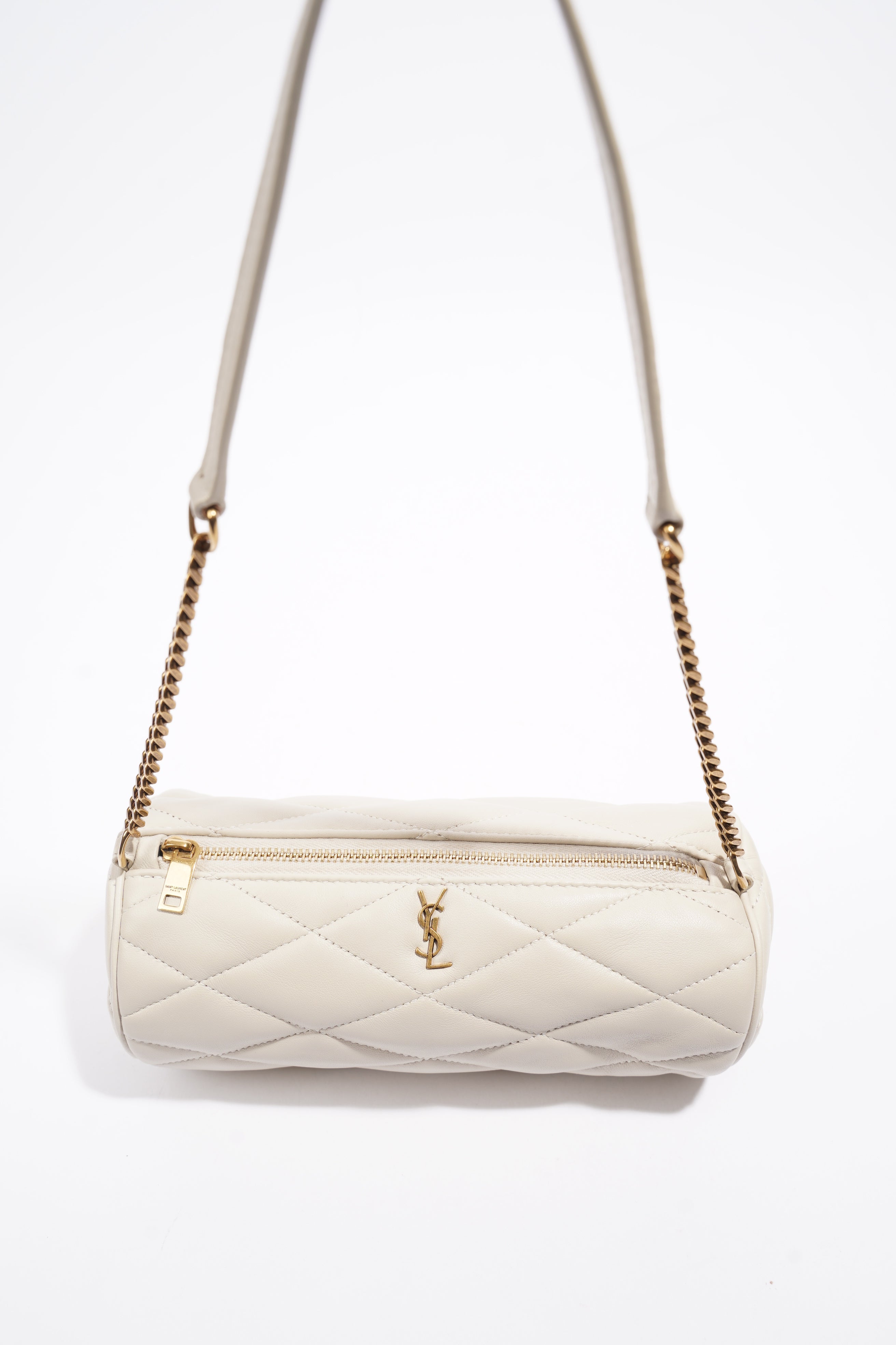Saint Laurent Sade Tube Mini White Lambskin Leather