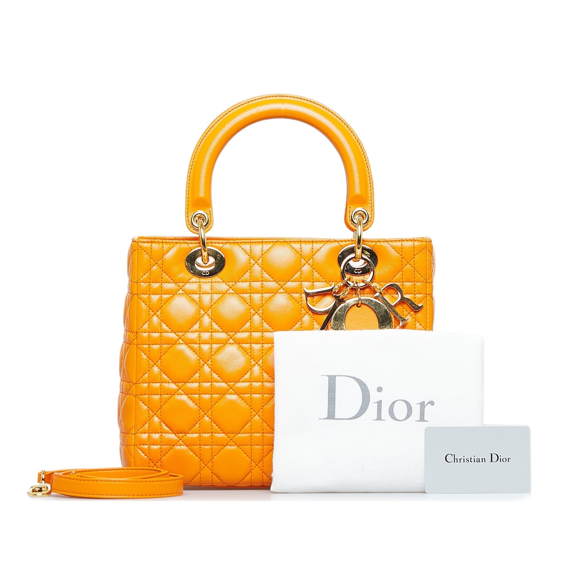 Dior Lady Dior Medium Orange Cannage Quilted Leather