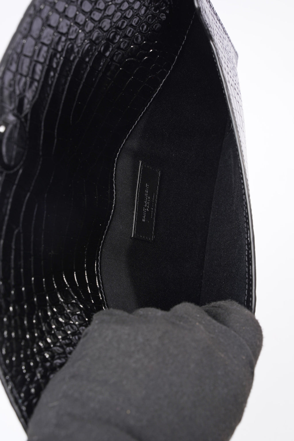 Saint Laurent Crocodile Embossed Uptown Black Calfskin Leather