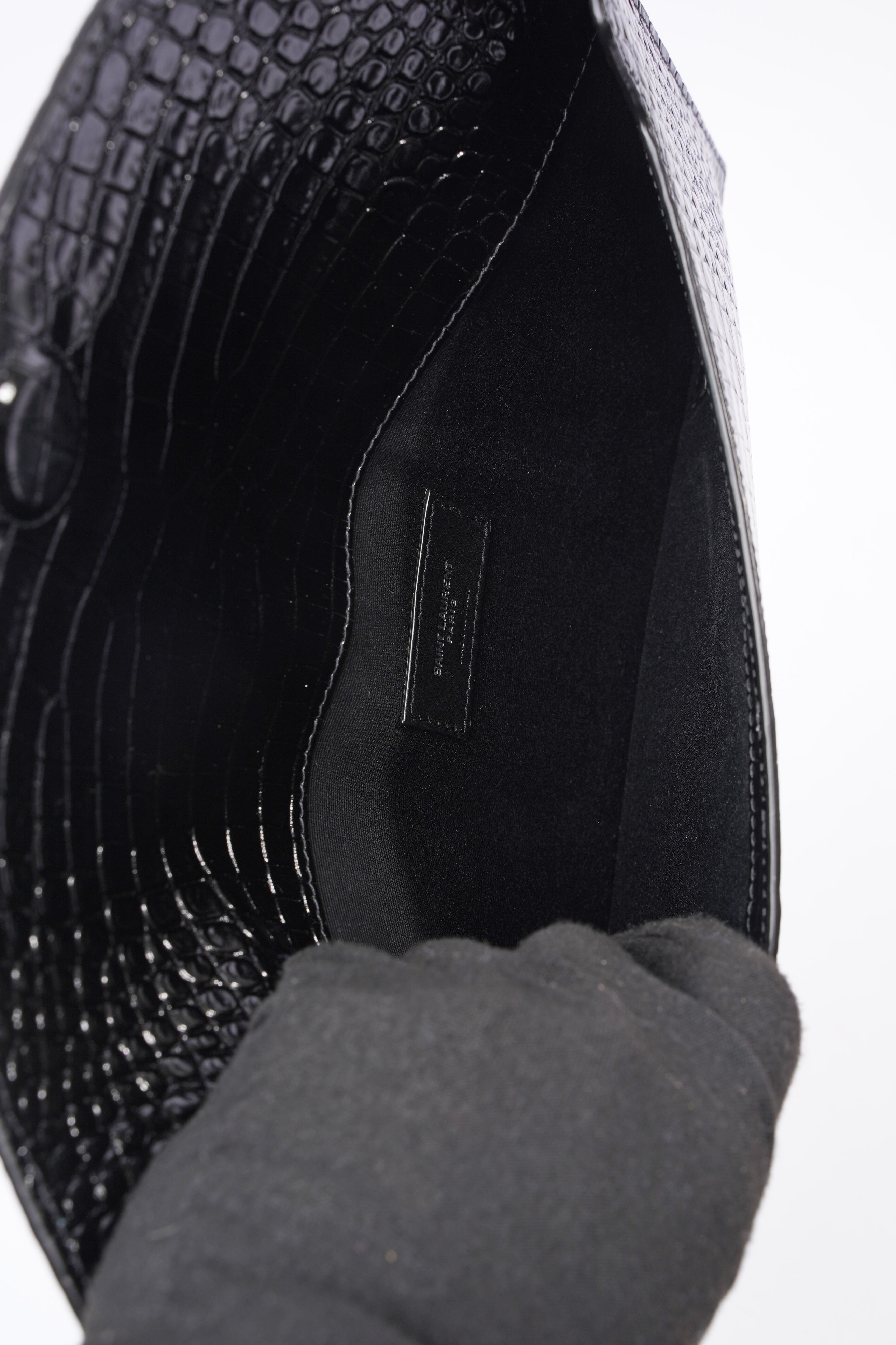 Saint Laurent Crocodile Embossed Uptown Black Calfskin Leather