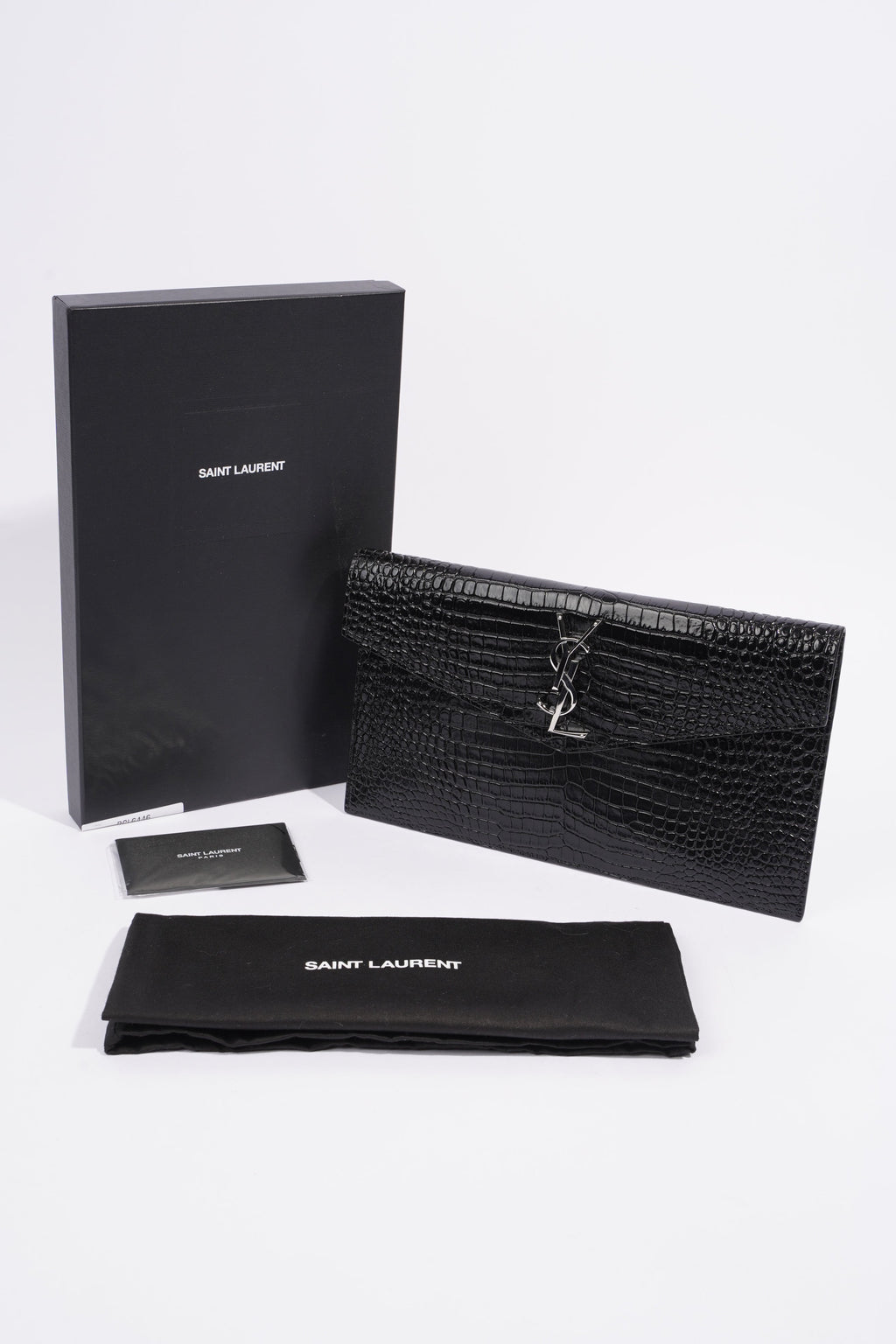 Saint Laurent Crocodile Embossed Uptown Black Calfskin Leather