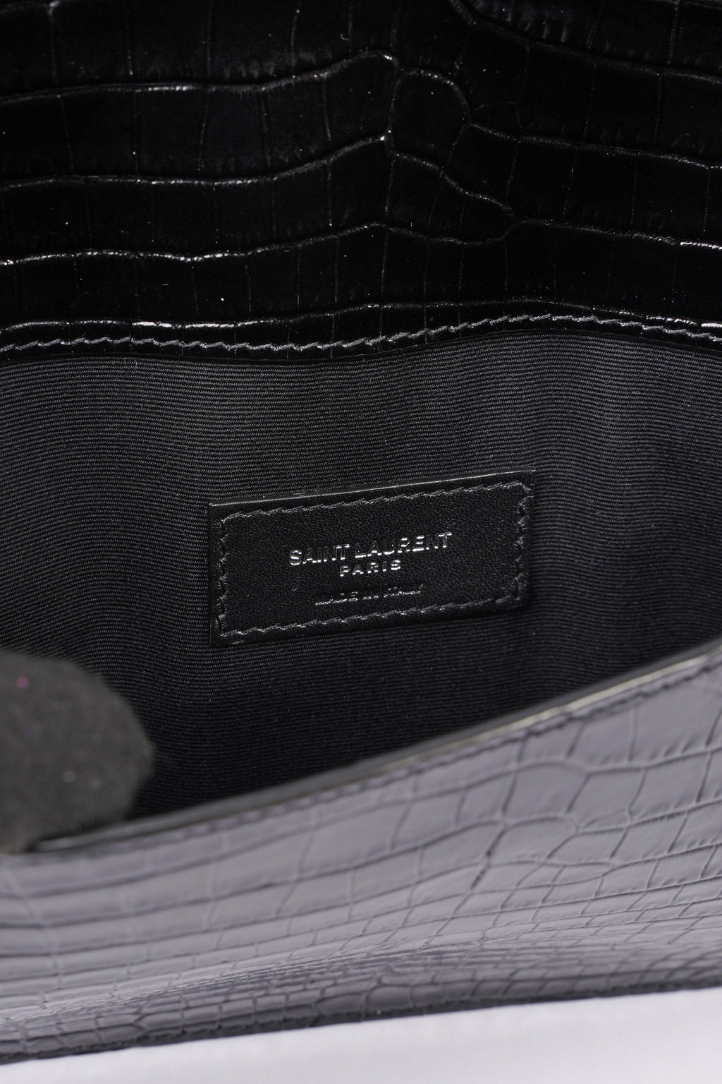 Saint Laurent Crocodile Embossed Uptown Black Calfskin Leather