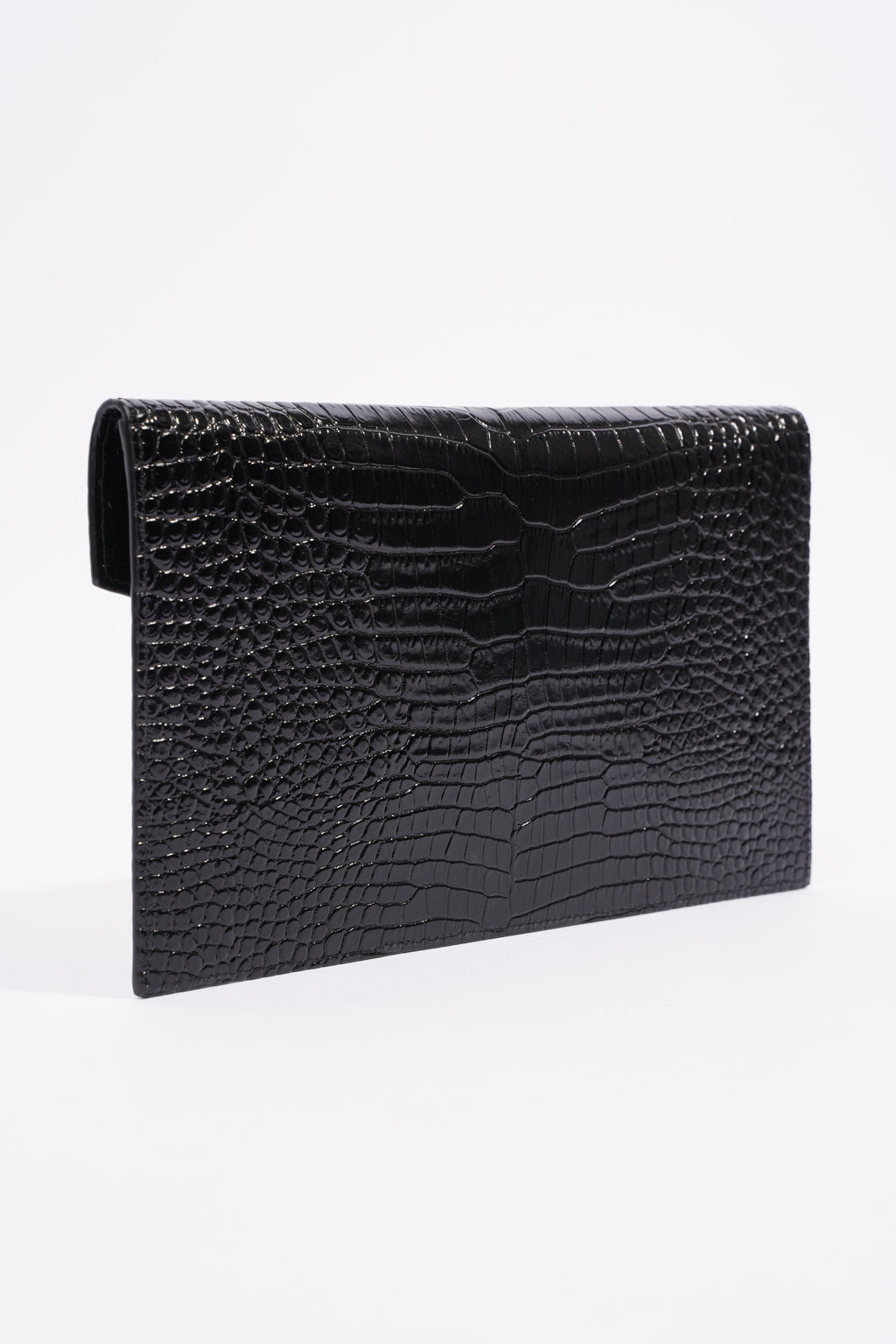 Saint Laurent Crocodile Embossed Uptown Black Calfskin Leather