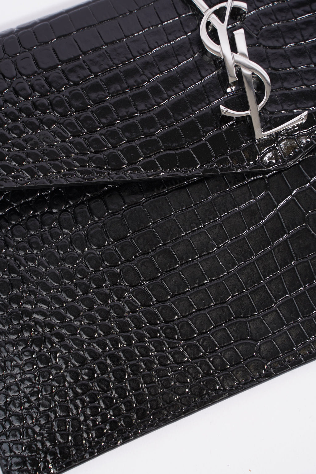 Saint Laurent Crocodile Embossed Uptown Black Calfskin Leather
