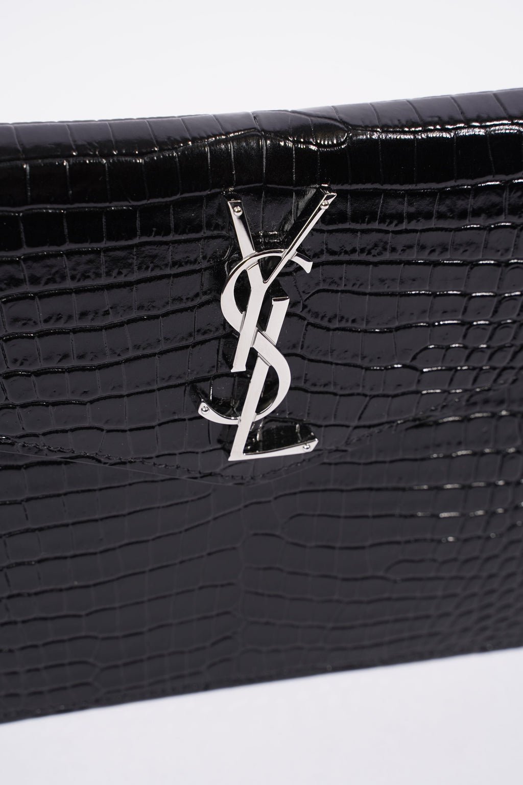 Saint Laurent Crocodile Embossed Uptown Black Calfskin Leather