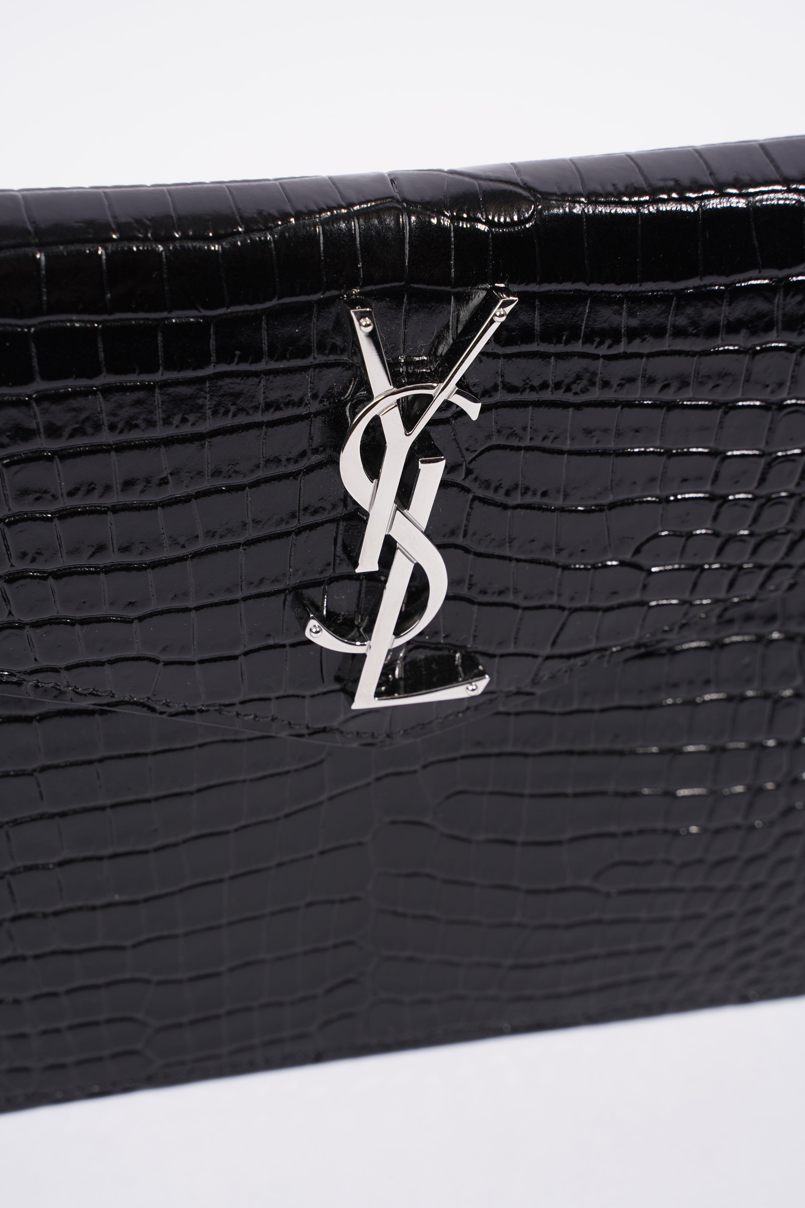 Saint Laurent Crocodile Embossed Uptown Black Calfskin Leather