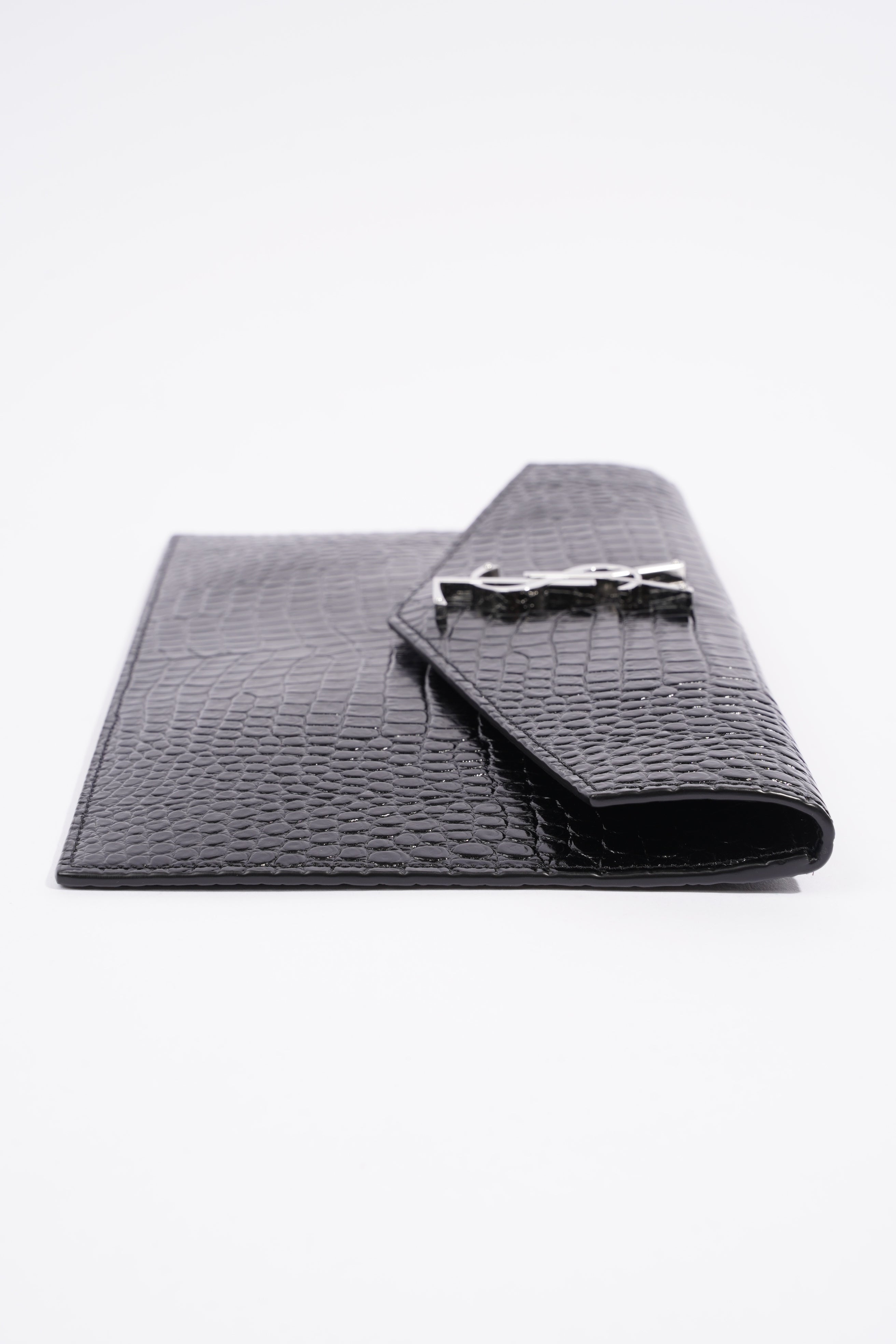 Saint Laurent Crocodile Embossed Uptown Black Calfskin Leather