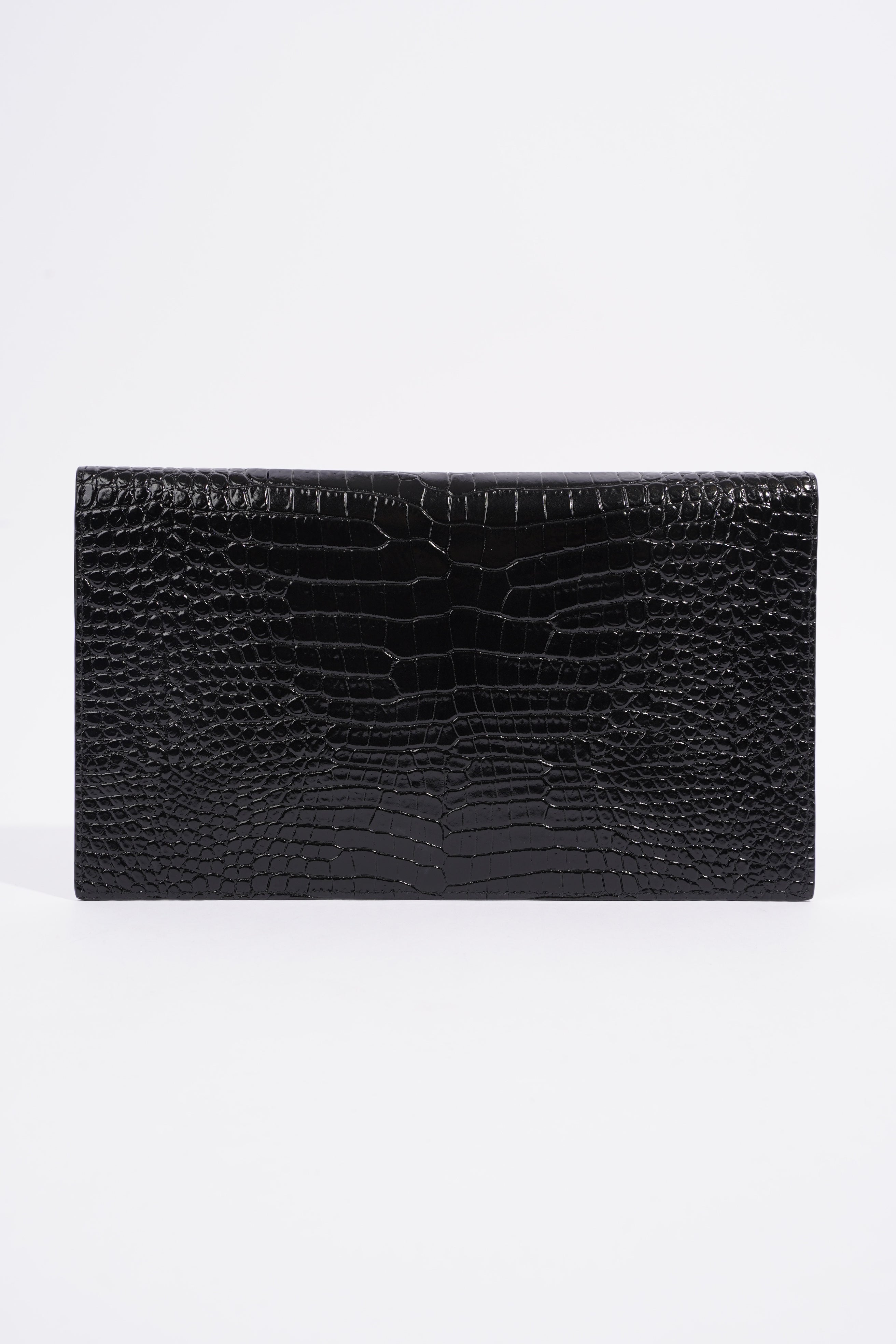 Saint Laurent Crocodile Embossed Uptown Black Calfskin Leather