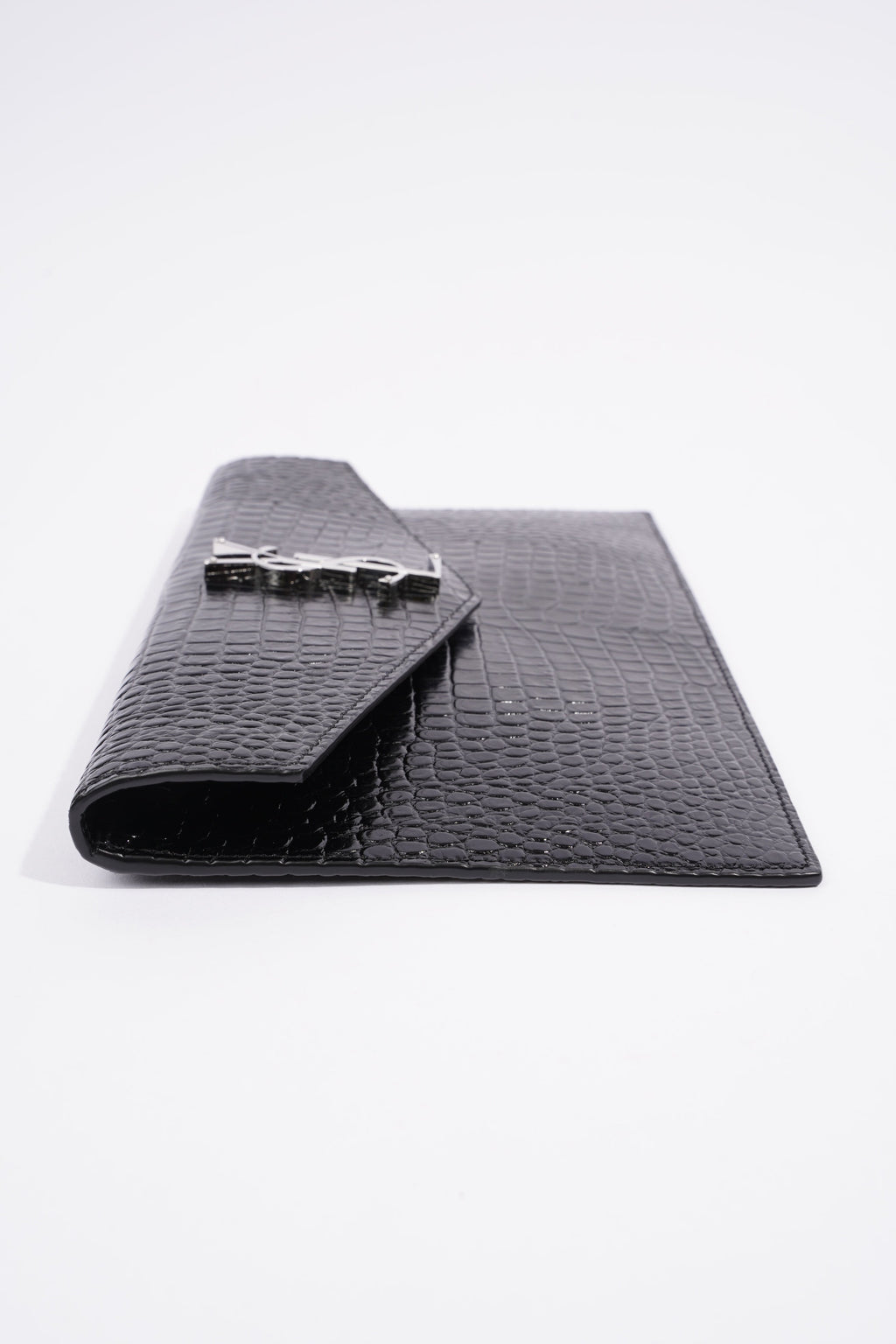 Saint Laurent Crocodile Embossed Uptown Black Calfskin Leather