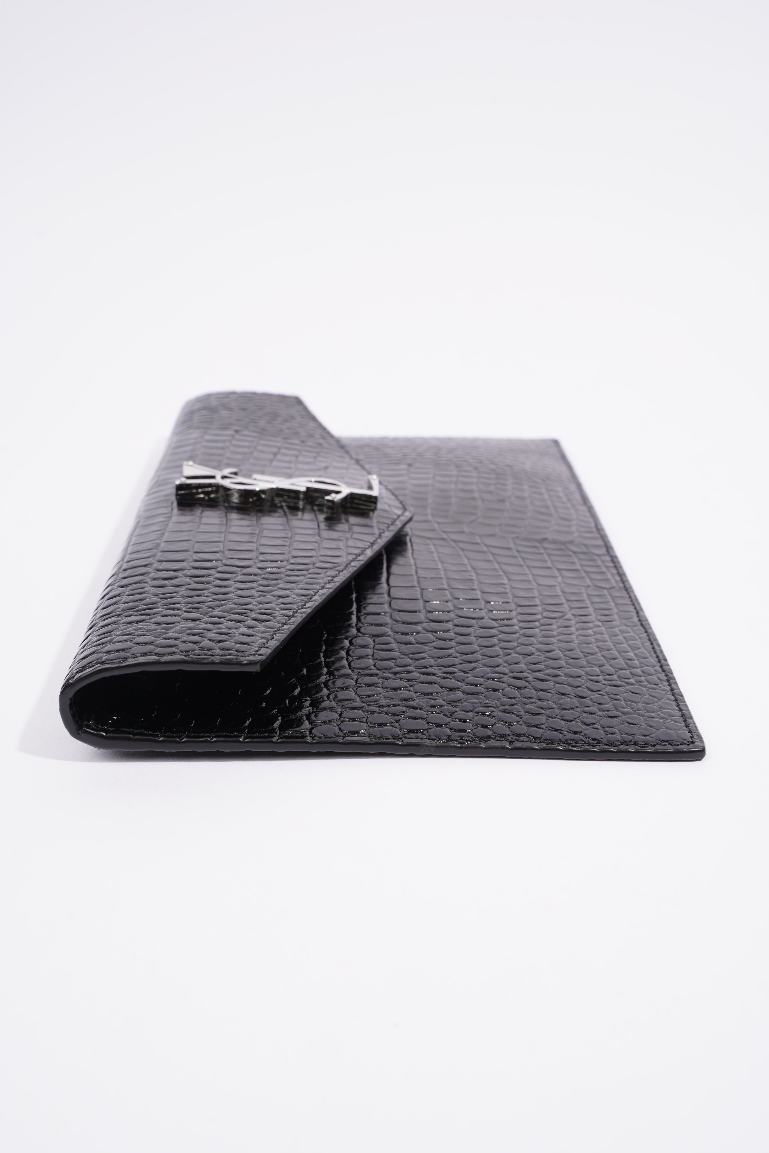 Saint Laurent Crocodile Embossed Uptown Black Calfskin Leather