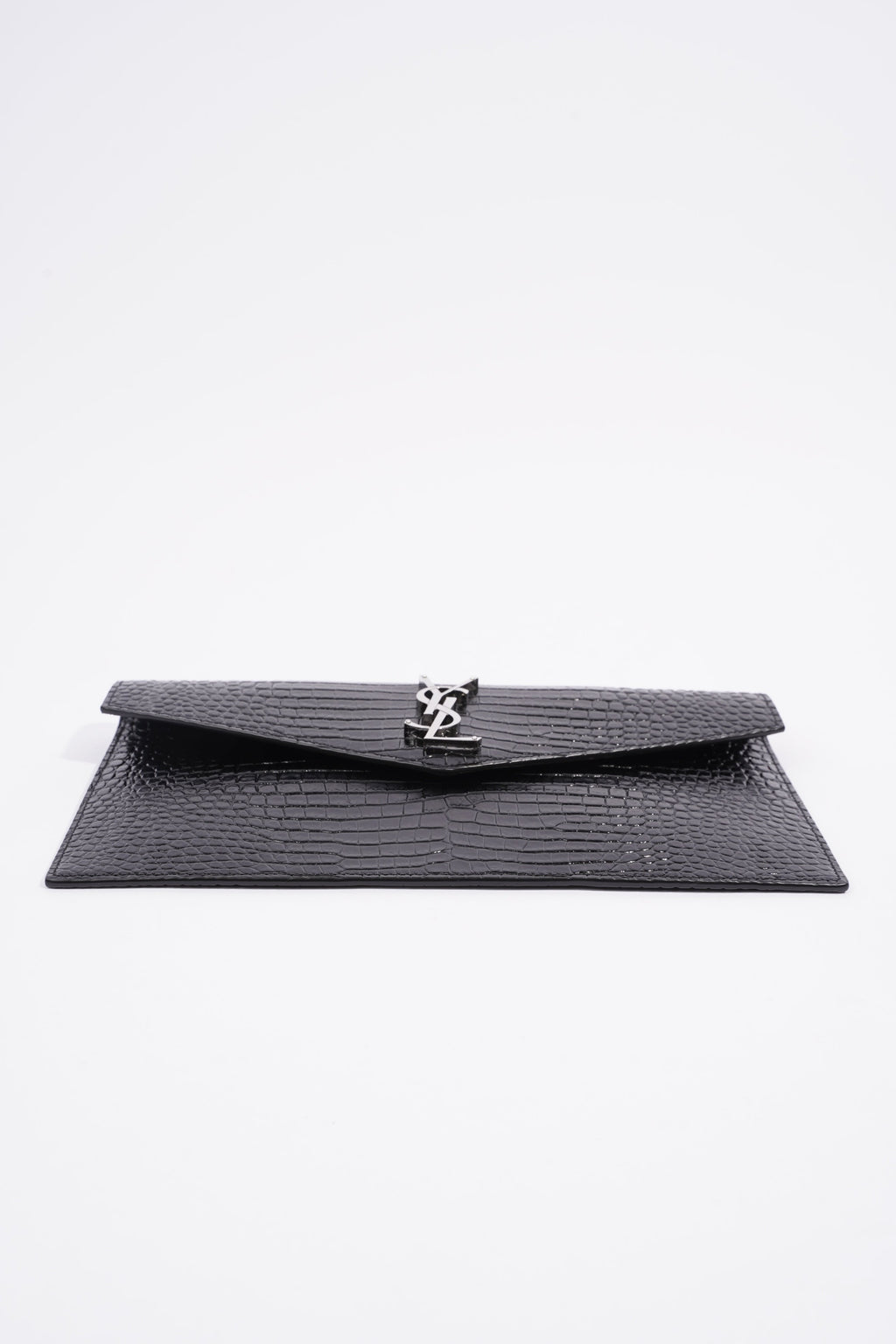 Saint Laurent Crocodile Embossed Uptown Black Calfskin Leather