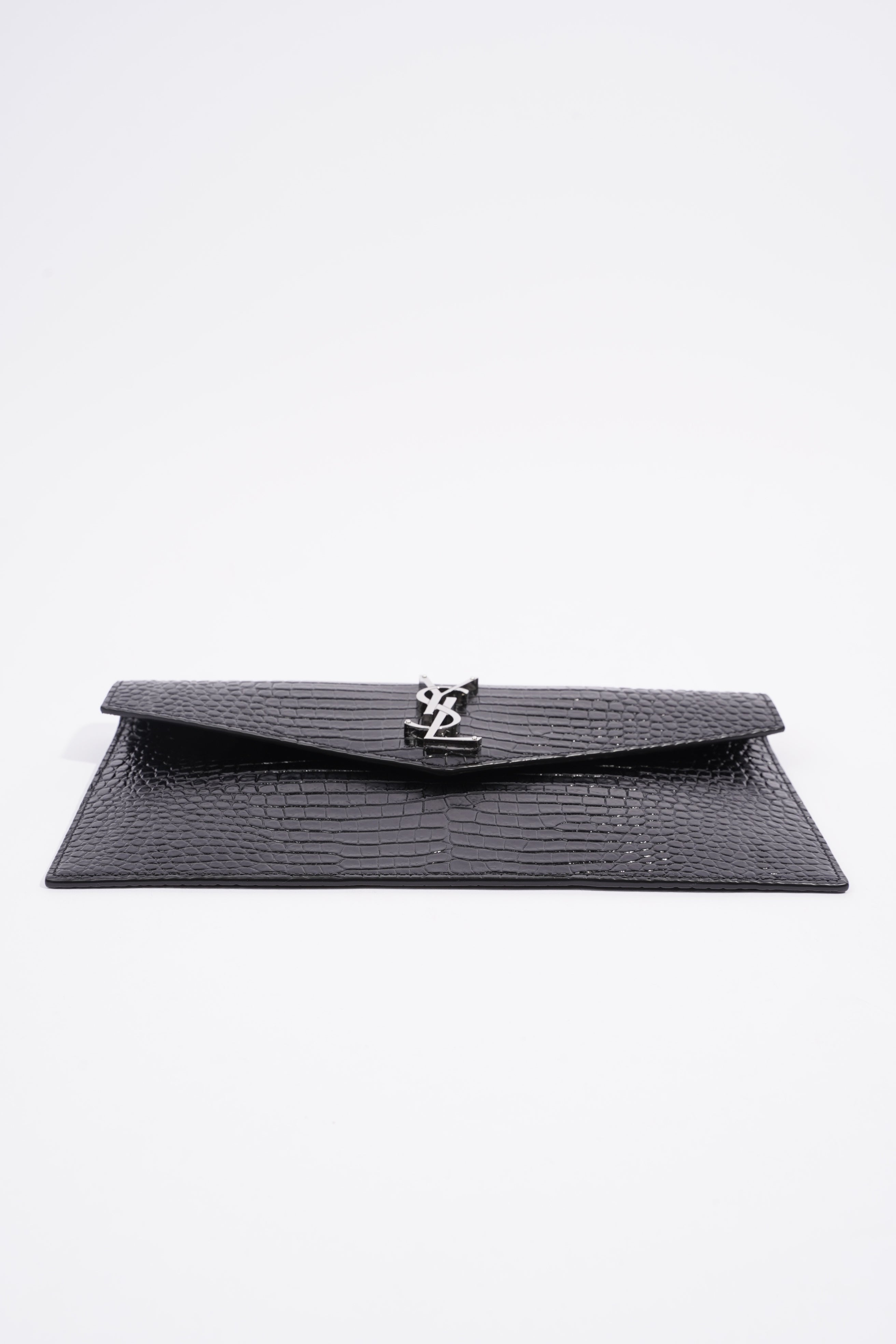 Saint Laurent Crocodile Embossed Uptown Black Calfskin Leather