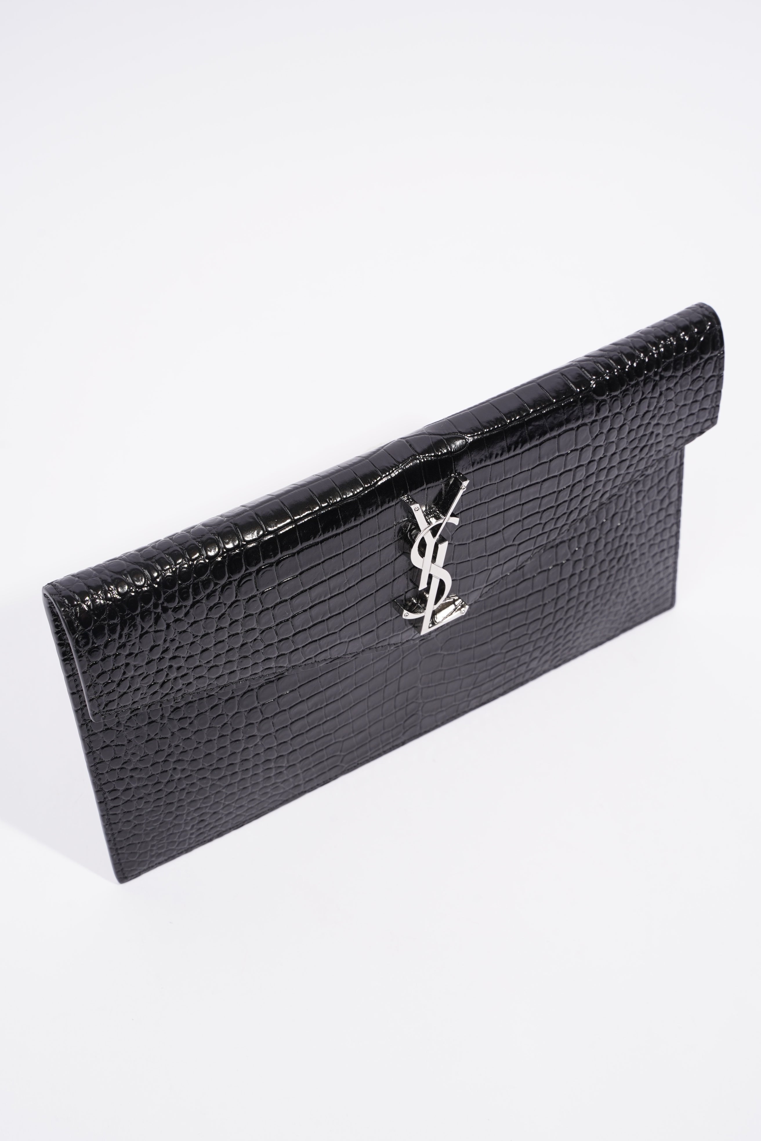 Saint Laurent Crocodile Embossed Uptown Black Calfskin Leather