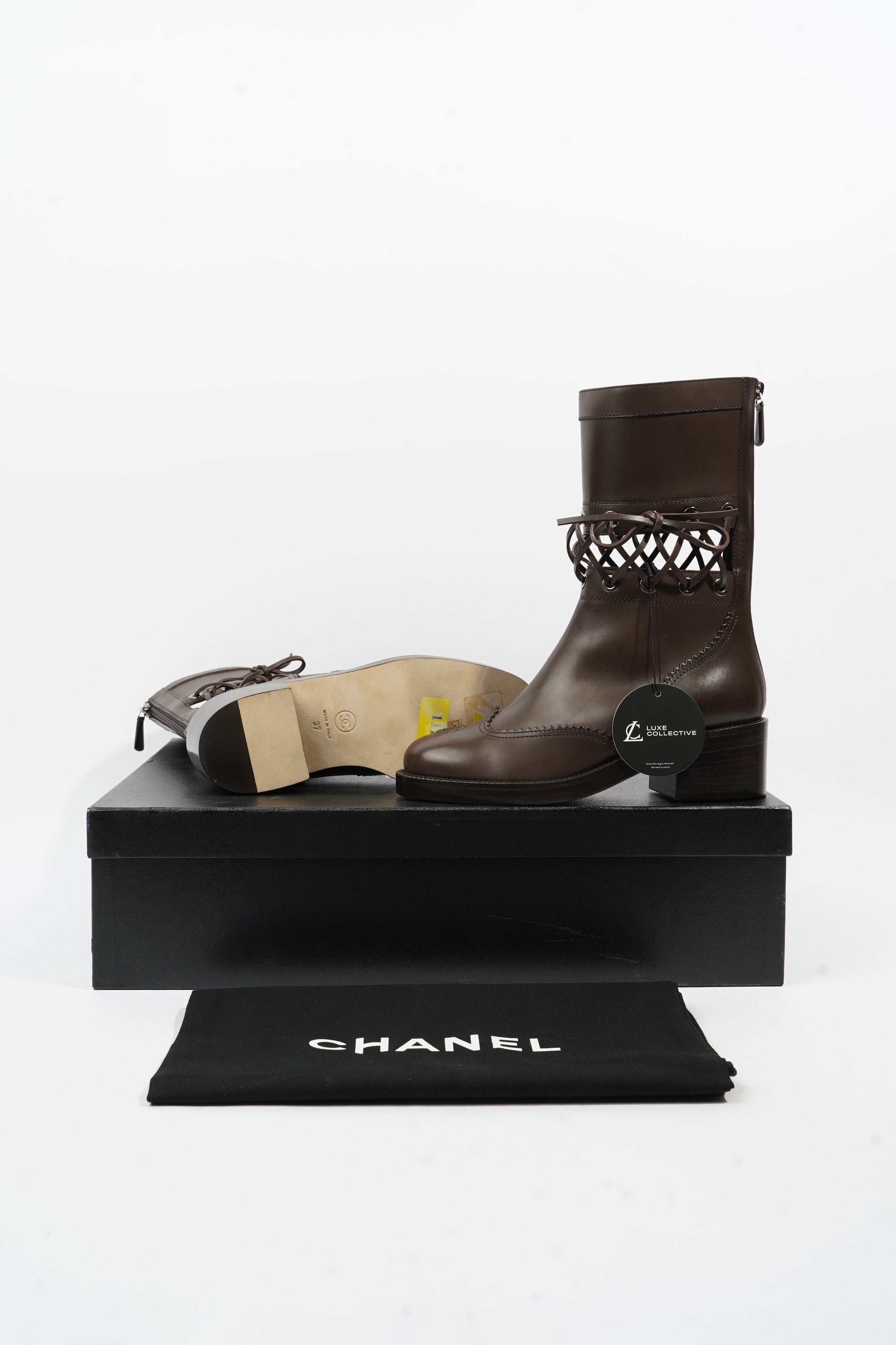 Chanel Short Boots Black Calfskin Leather EU 37 UK 4