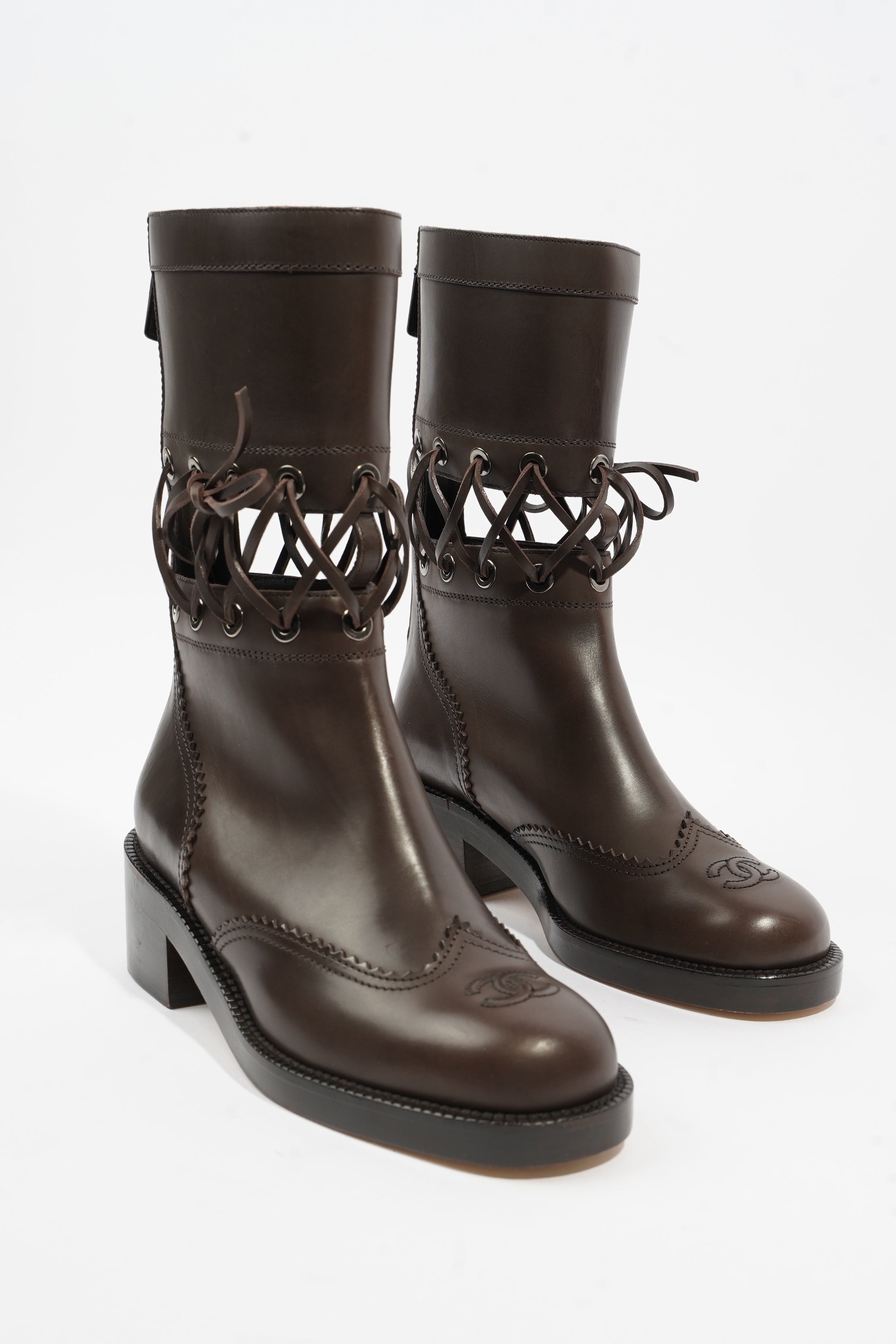 Chanel Short Boots Black Calfskin Leather EU 37 UK 4