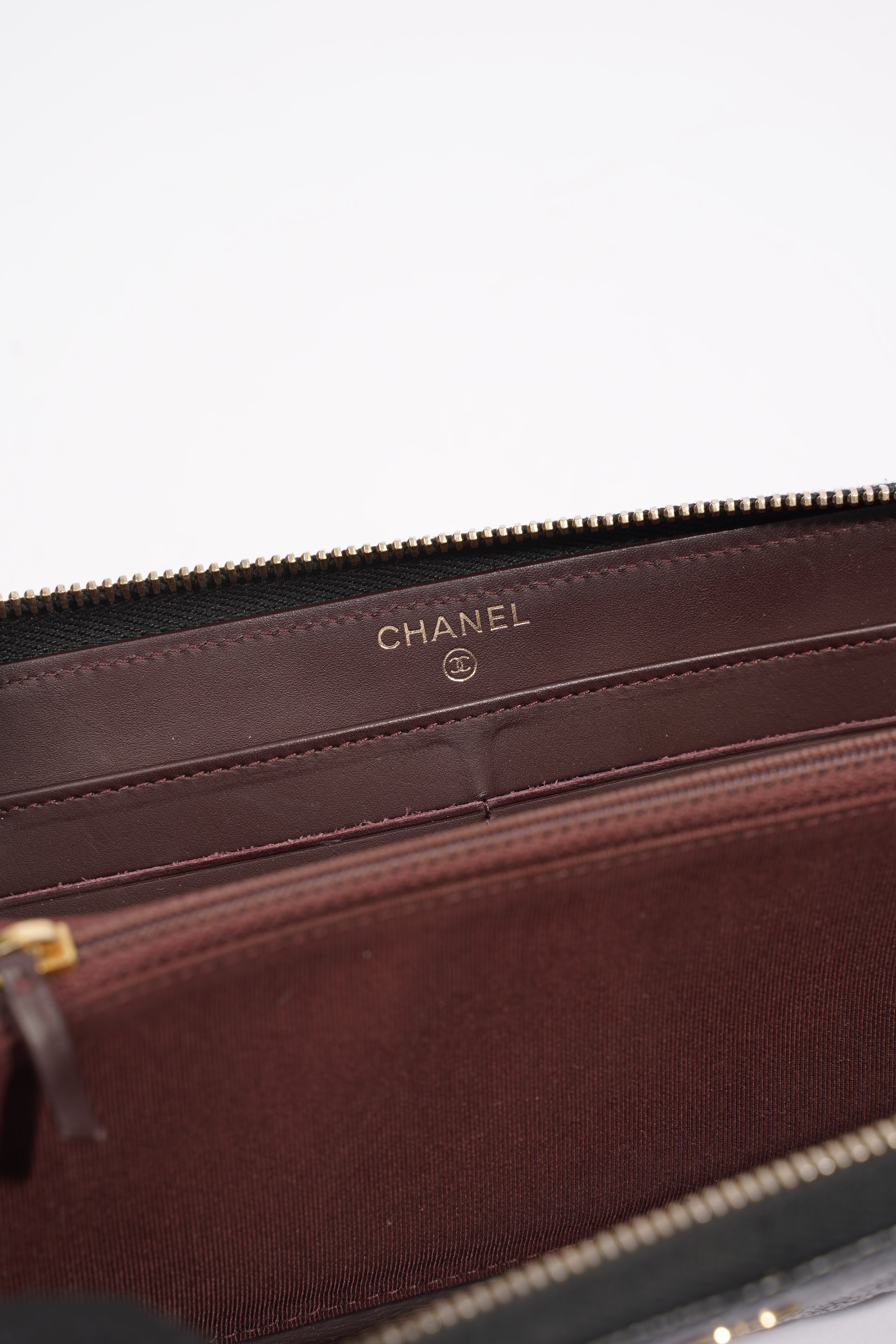 Chanel Quilted Zip Around Wallet Black Caviar Leather Large