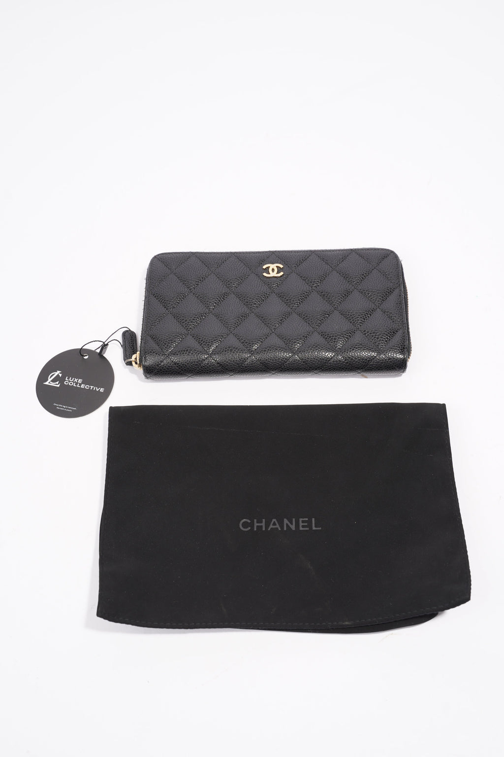 Chanel Quilted Zip Around Wallet Black Caviar Leather Large