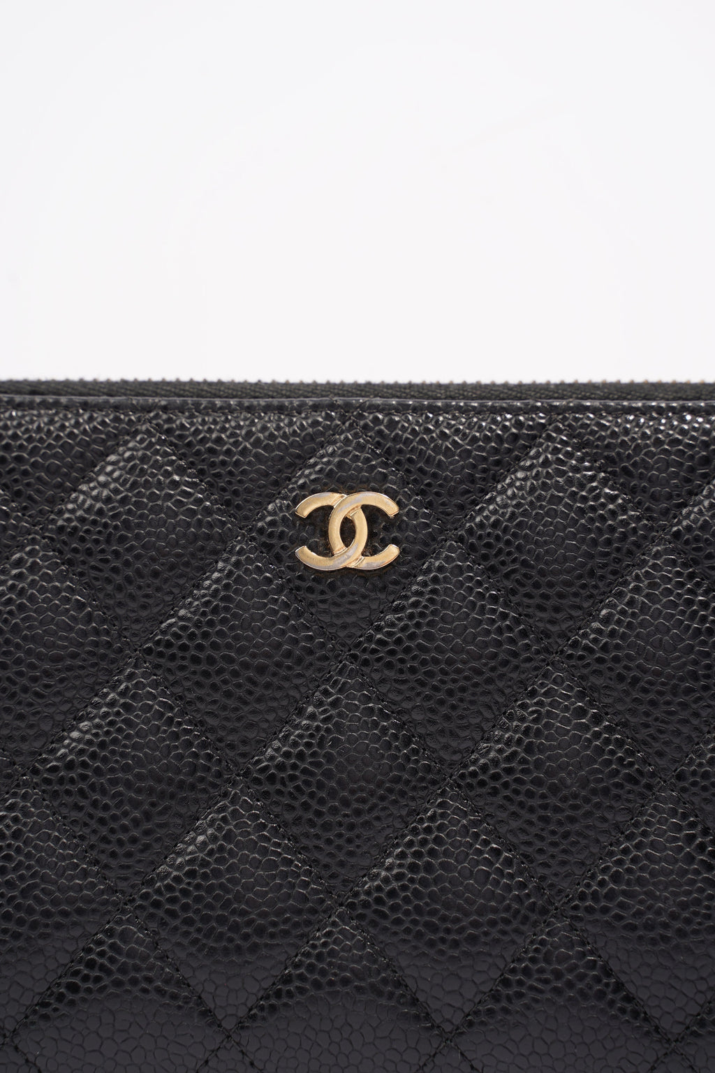 Chanel Quilted Zip Around Wallet Black Caviar Leather Large
