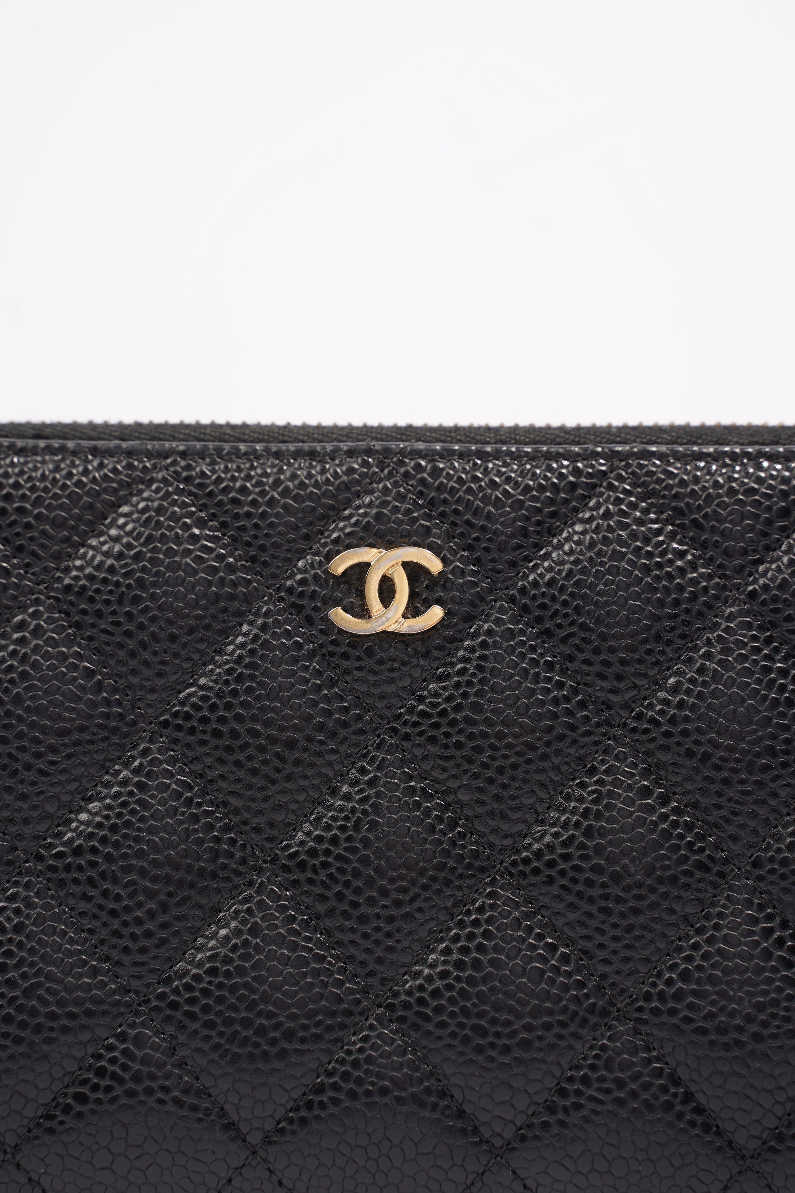 Chanel Quilted Zip Around Wallet Black Caviar Leather Large