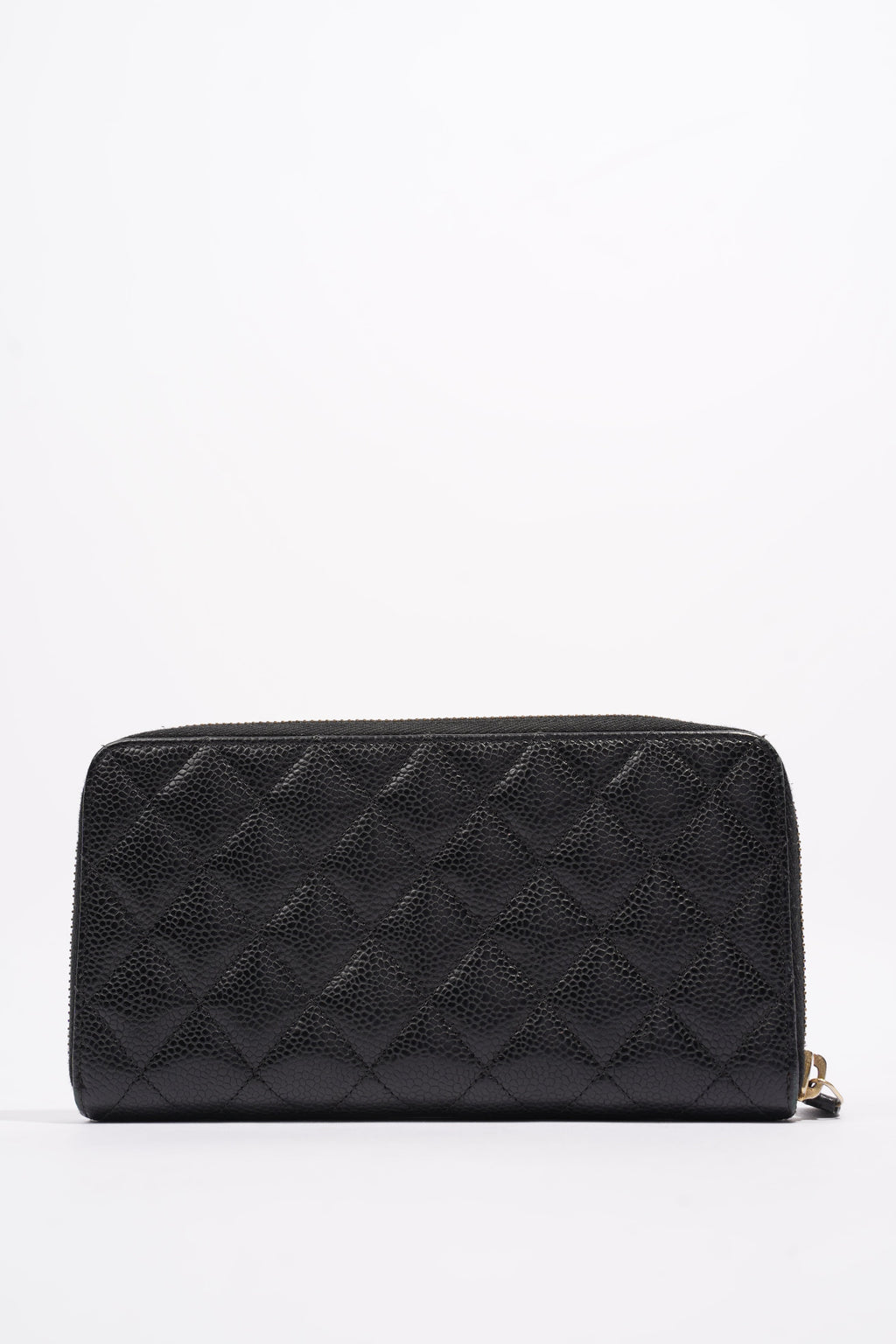 Chanel Quilted Zip Around Wallet Black Caviar Leather Large