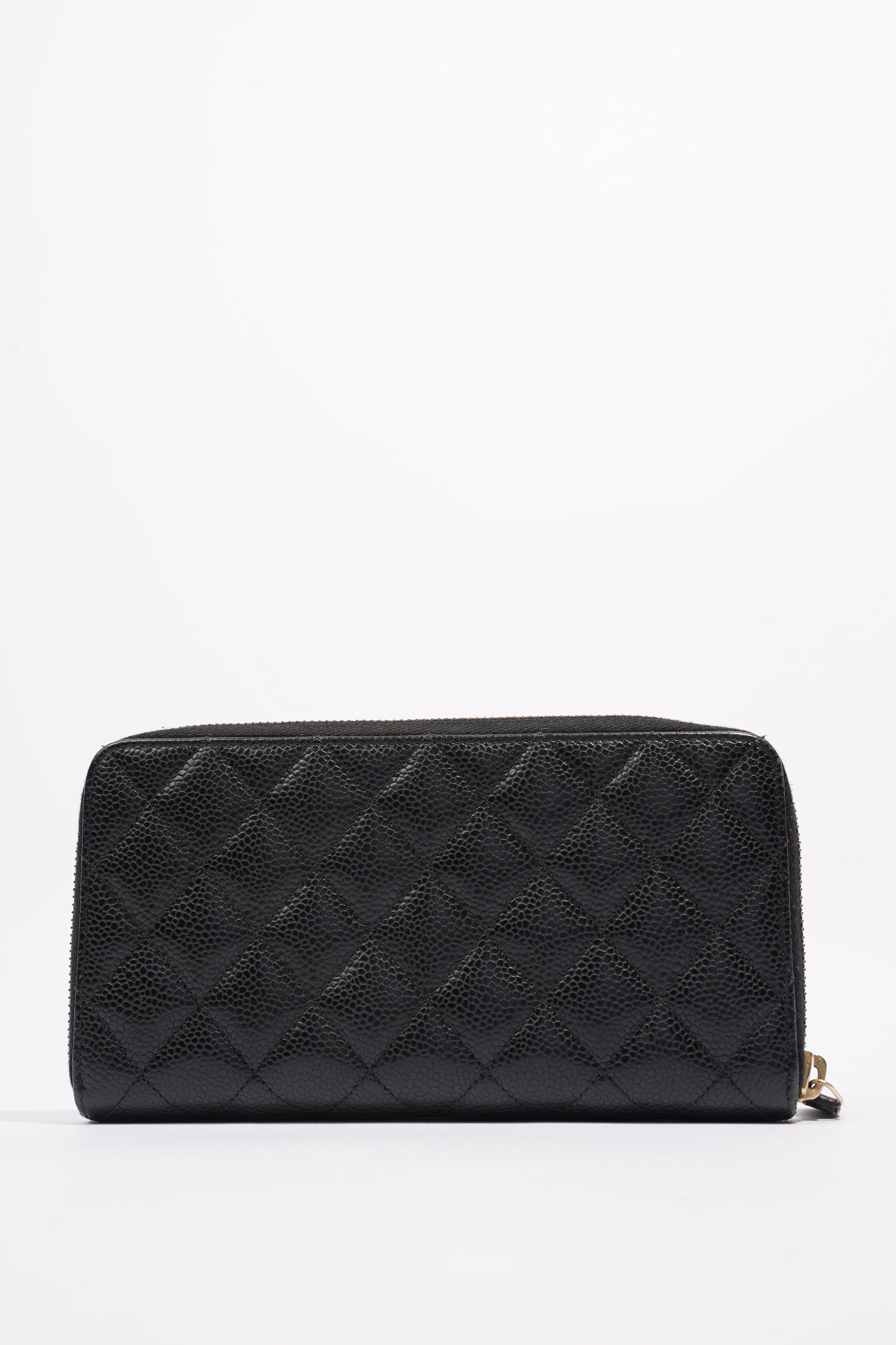Chanel Quilted Zip Around Wallet Black Caviar Leather Large