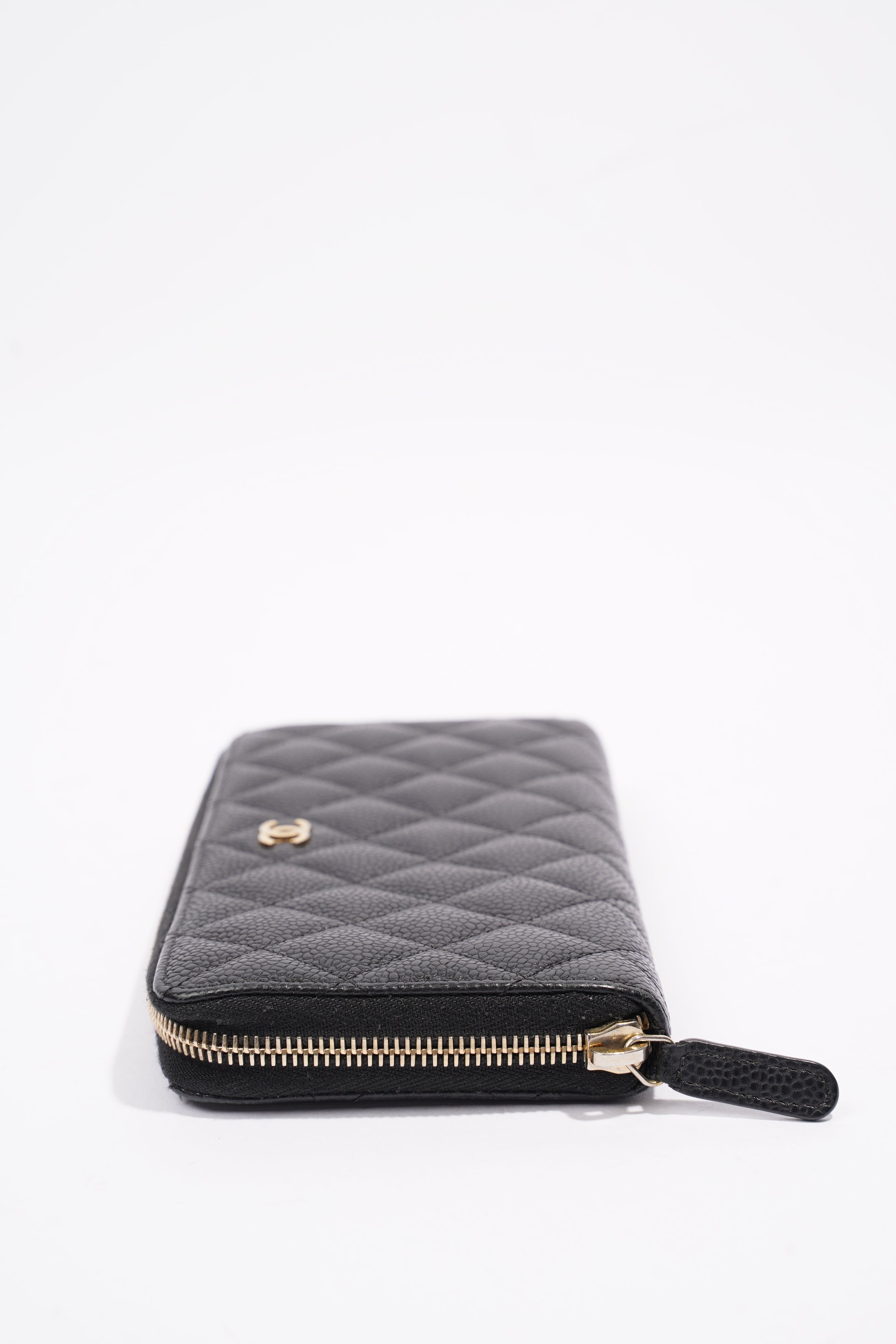 Chanel Quilted Zip Around Wallet Black Caviar Leather Large