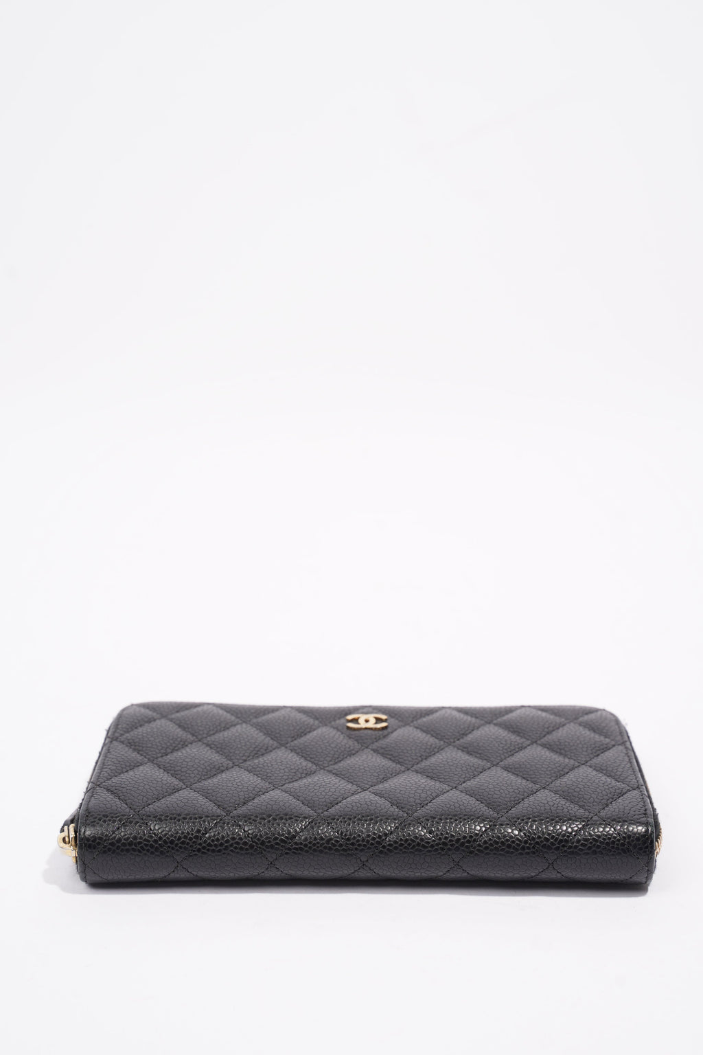 Chanel Quilted Zip Around Wallet Black Caviar Leather Large