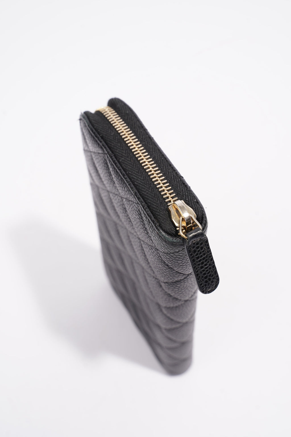 Chanel Quilted Zip Around Wallet Black Caviar Leather Large