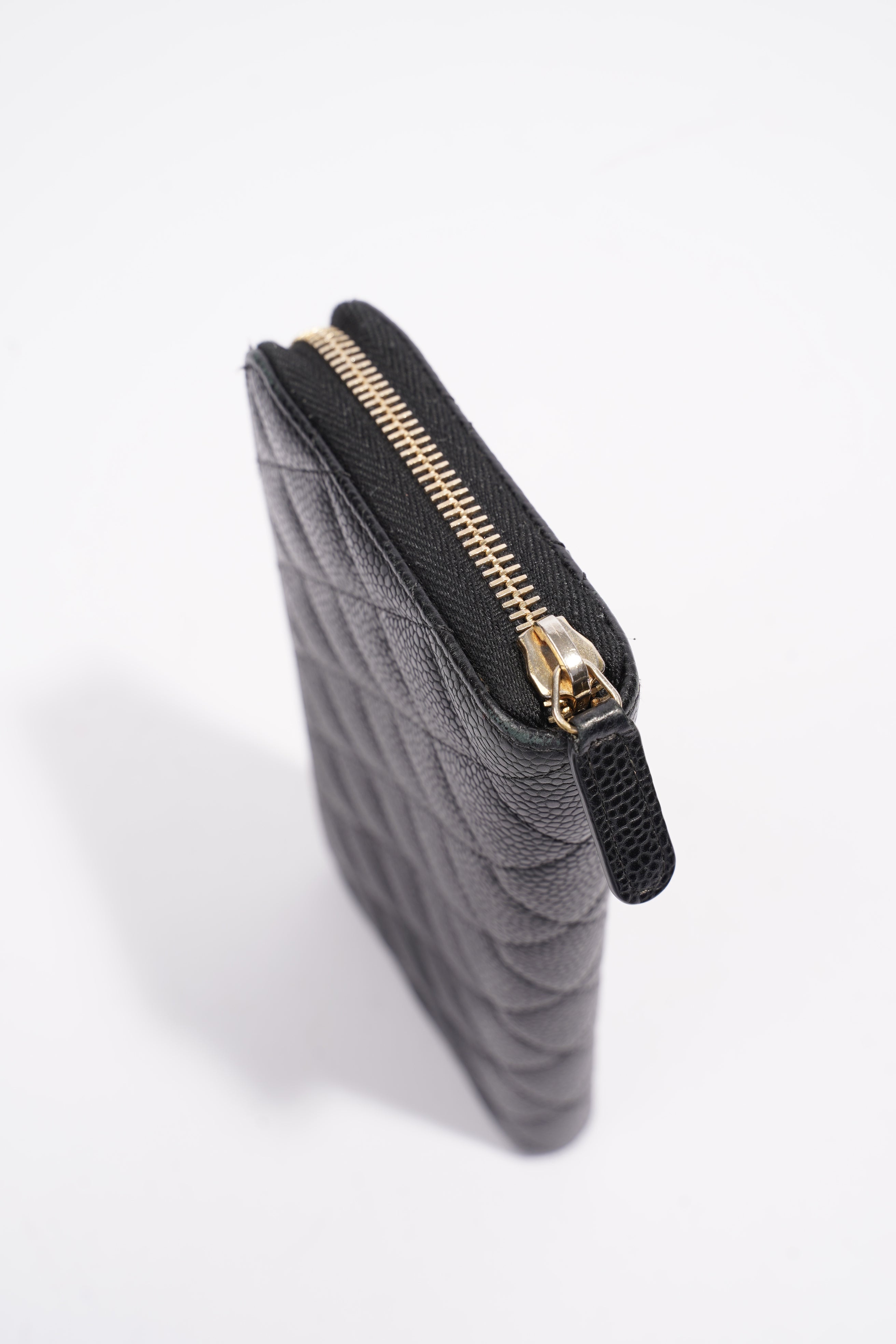 Chanel Quilted Zip Around Wallet Black Caviar Leather Large