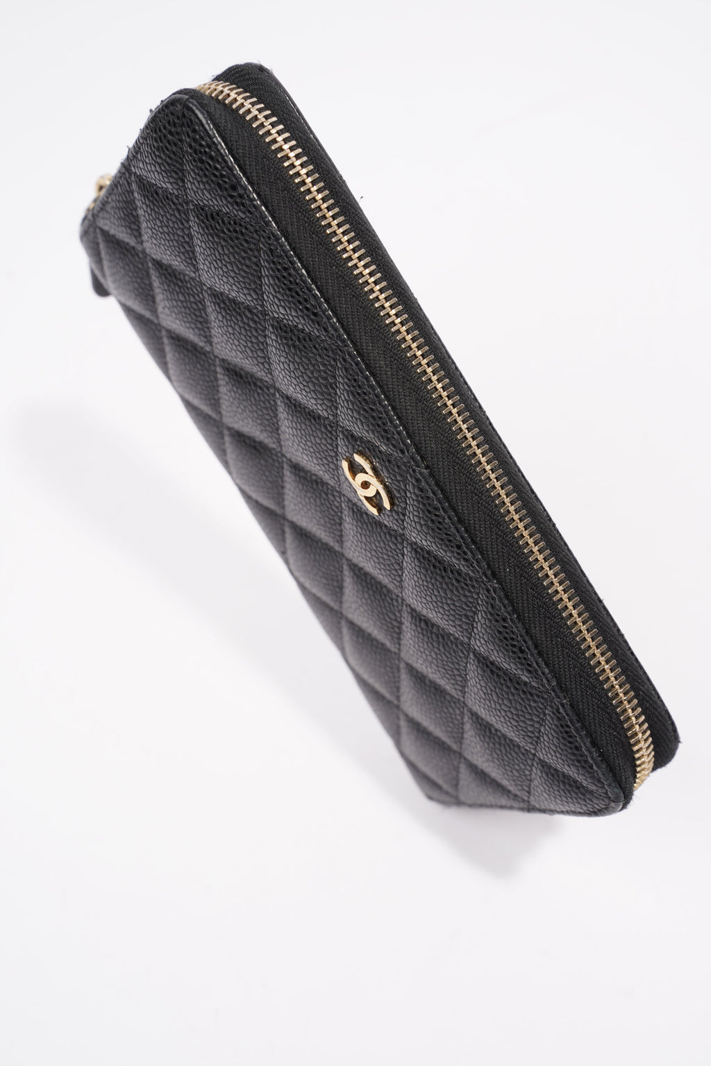 Chanel Quilted Zip Around Wallet Black Caviar Leather Large