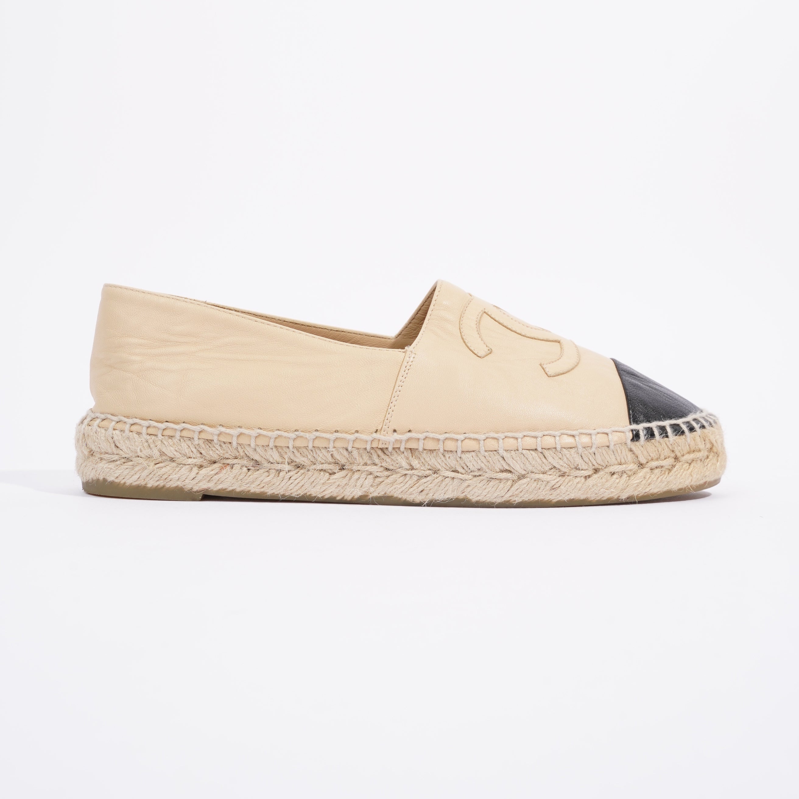 Chanel CC Espadrilles Beige / Black Leather EU 38 UK 5