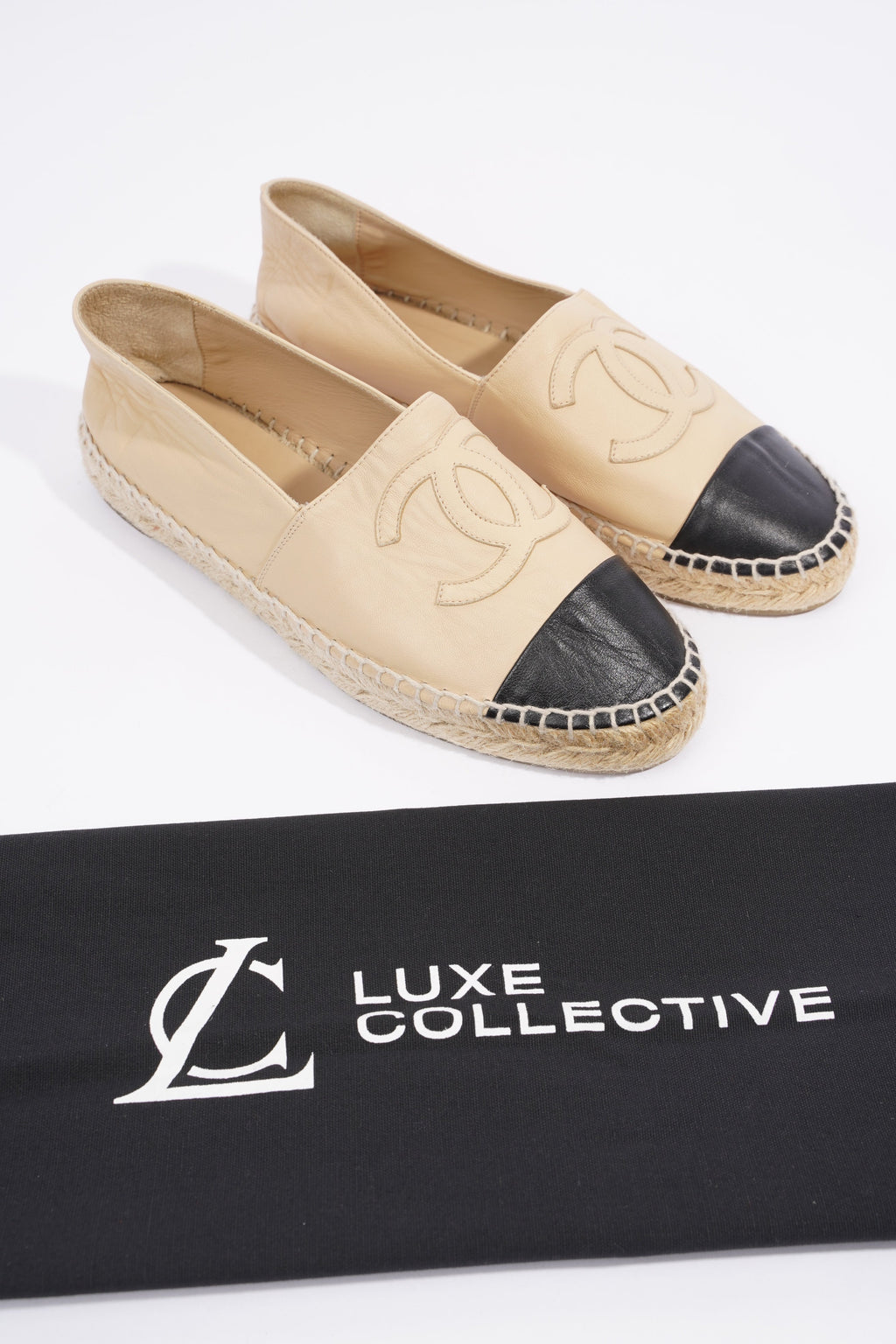 Chanel CC Espadrilles Beige / Black Leather EU 38 UK 5