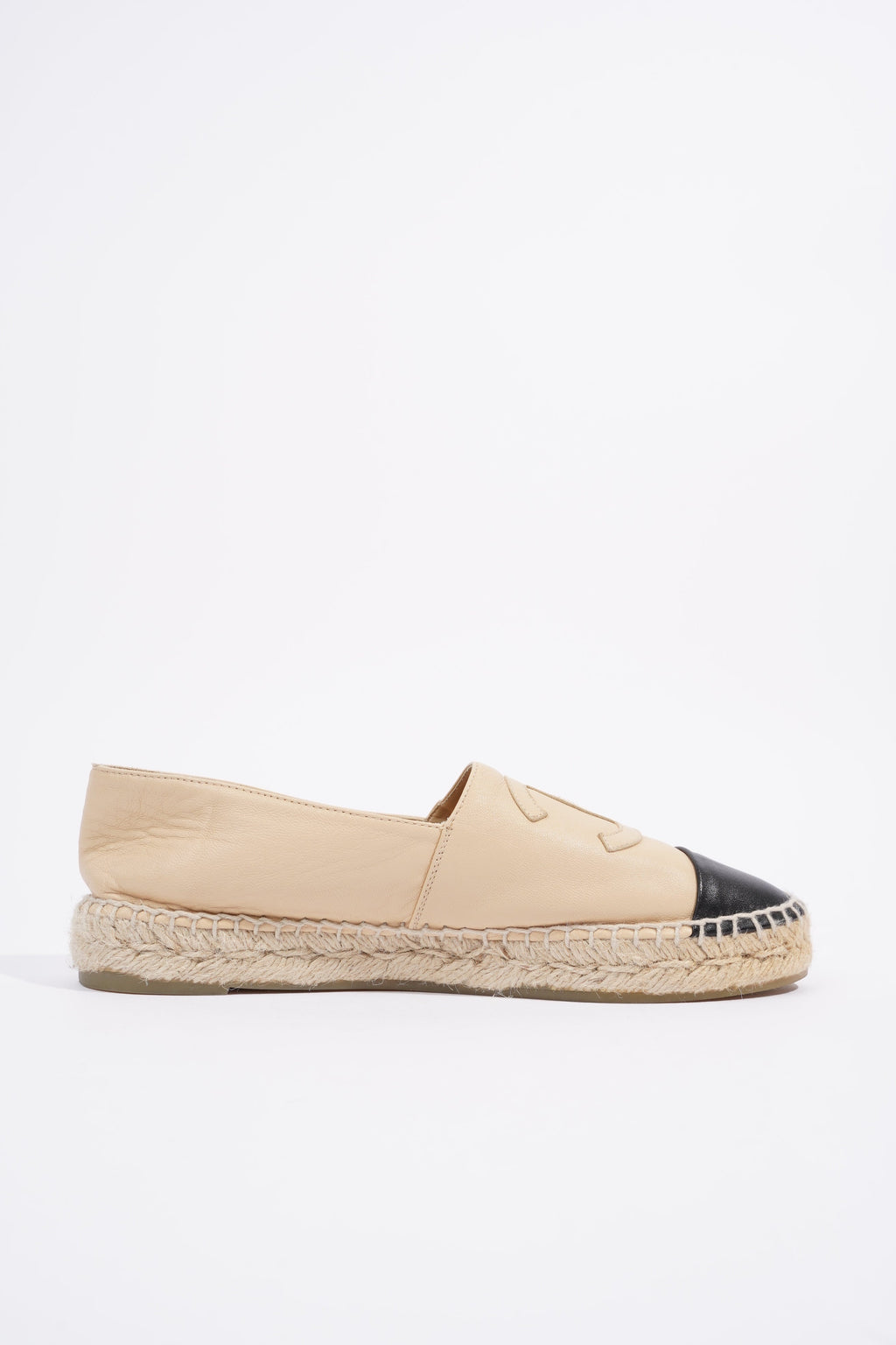 Chanel CC Espadrilles Beige / Black Leather EU 38 UK 5