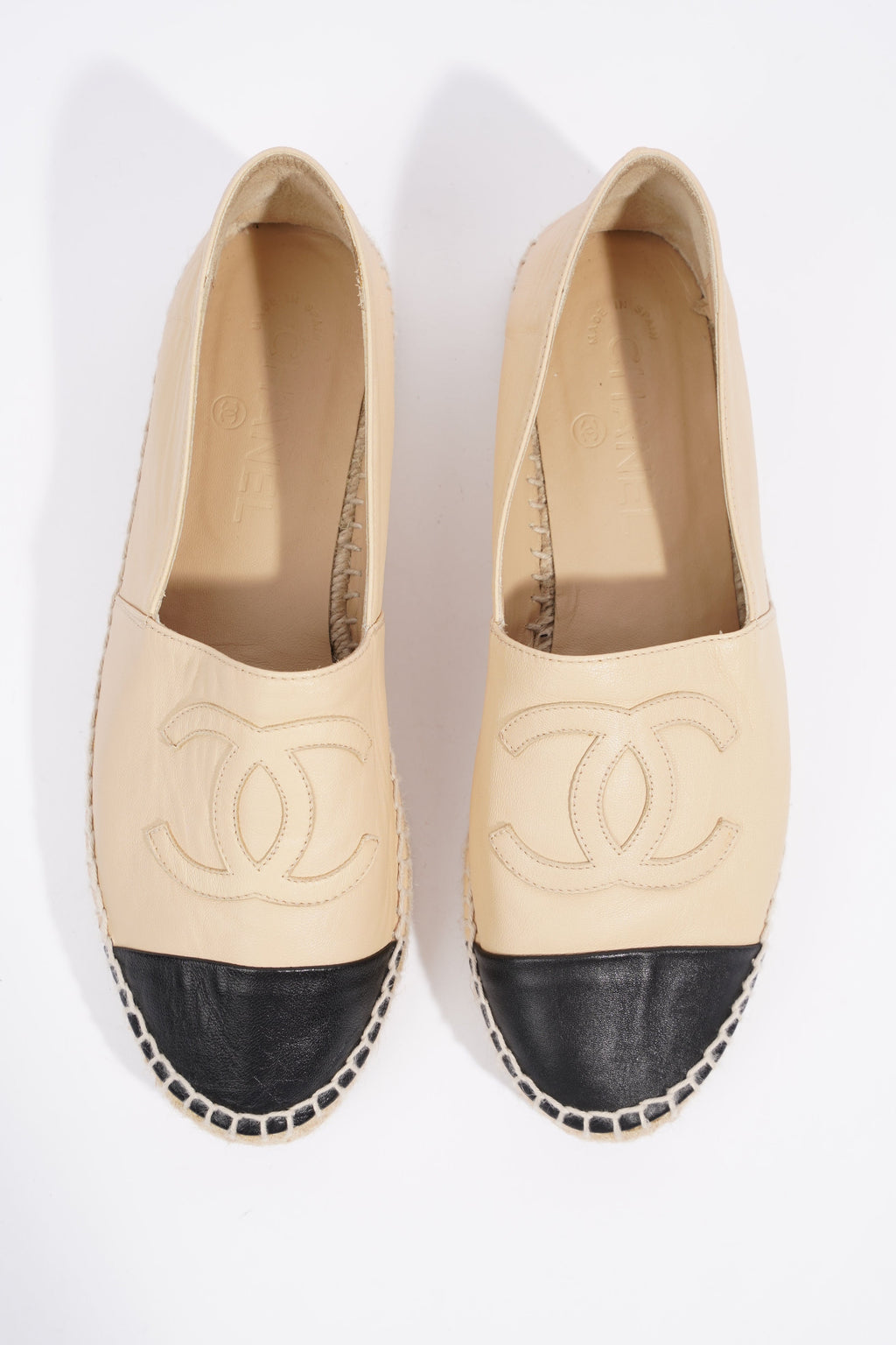Chanel CC Espadrilles Beige / Black Leather EU 38 UK 5