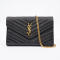 Saint Laurent Cassandre Chain Wallet Black Leather