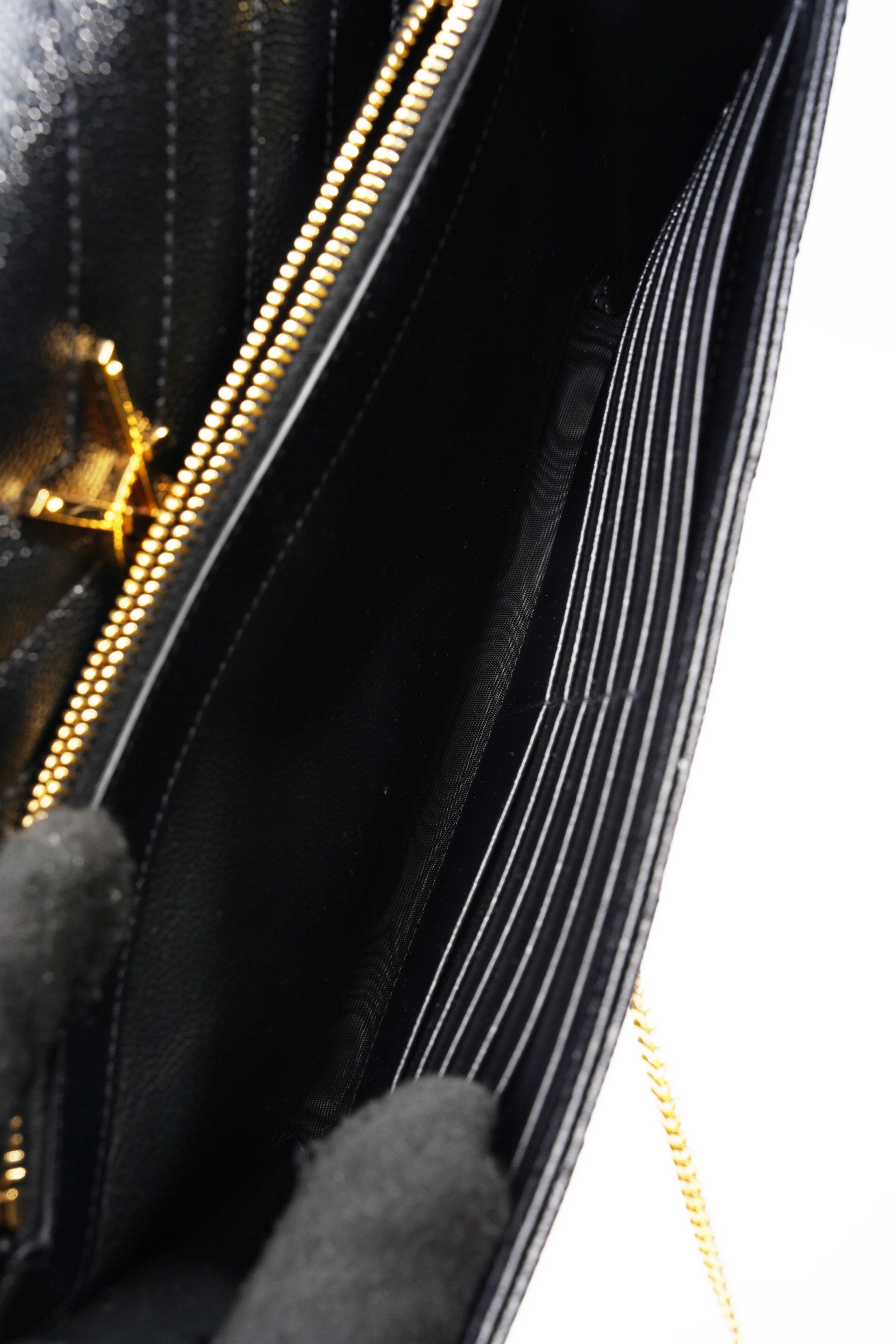 Saint Laurent Cassandre Chain Wallet Black Leather
