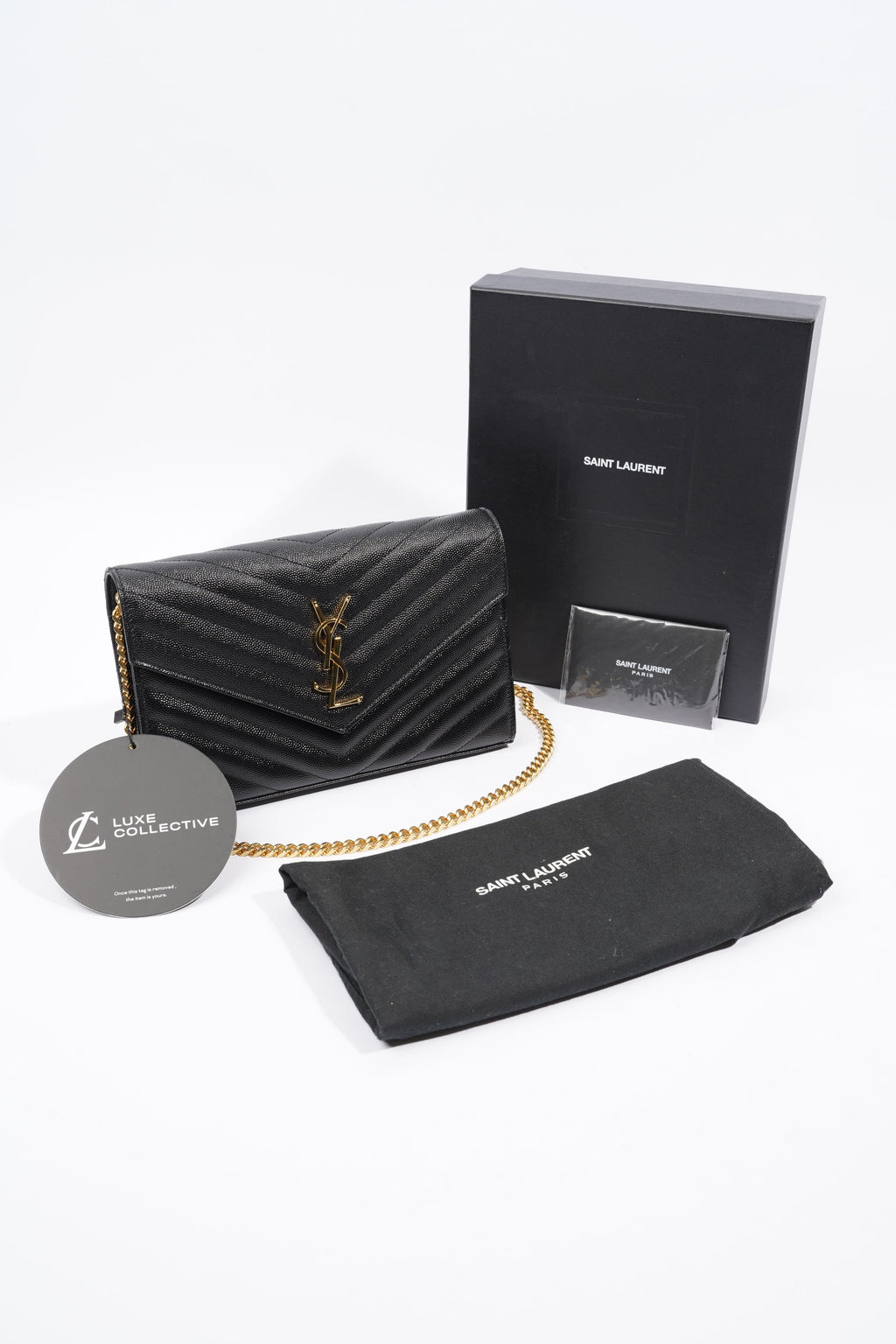 Saint Laurent Cassandre Chain Wallet Black Leather