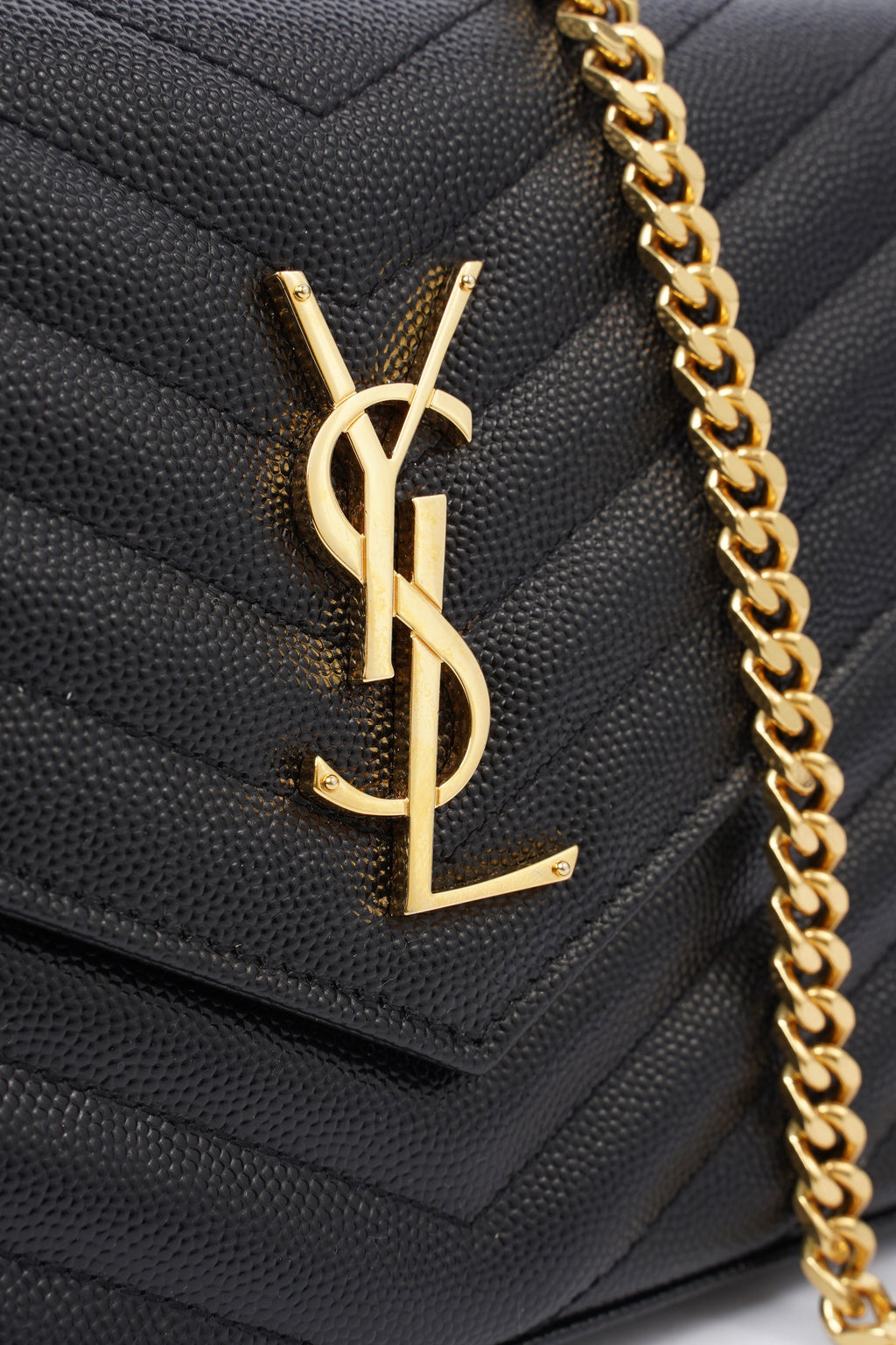 Saint Laurent Cassandre Chain Wallet Black Leather